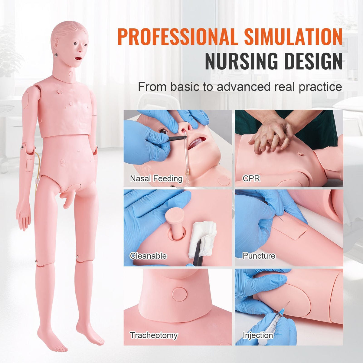 Nursing Training Manikin, Male Life Size Demonstration Human Manikin for Nursing Training, Multifunctional Education Teaching Model Supplies, PVC Anatomical Mannequin Body Care Simulator Model