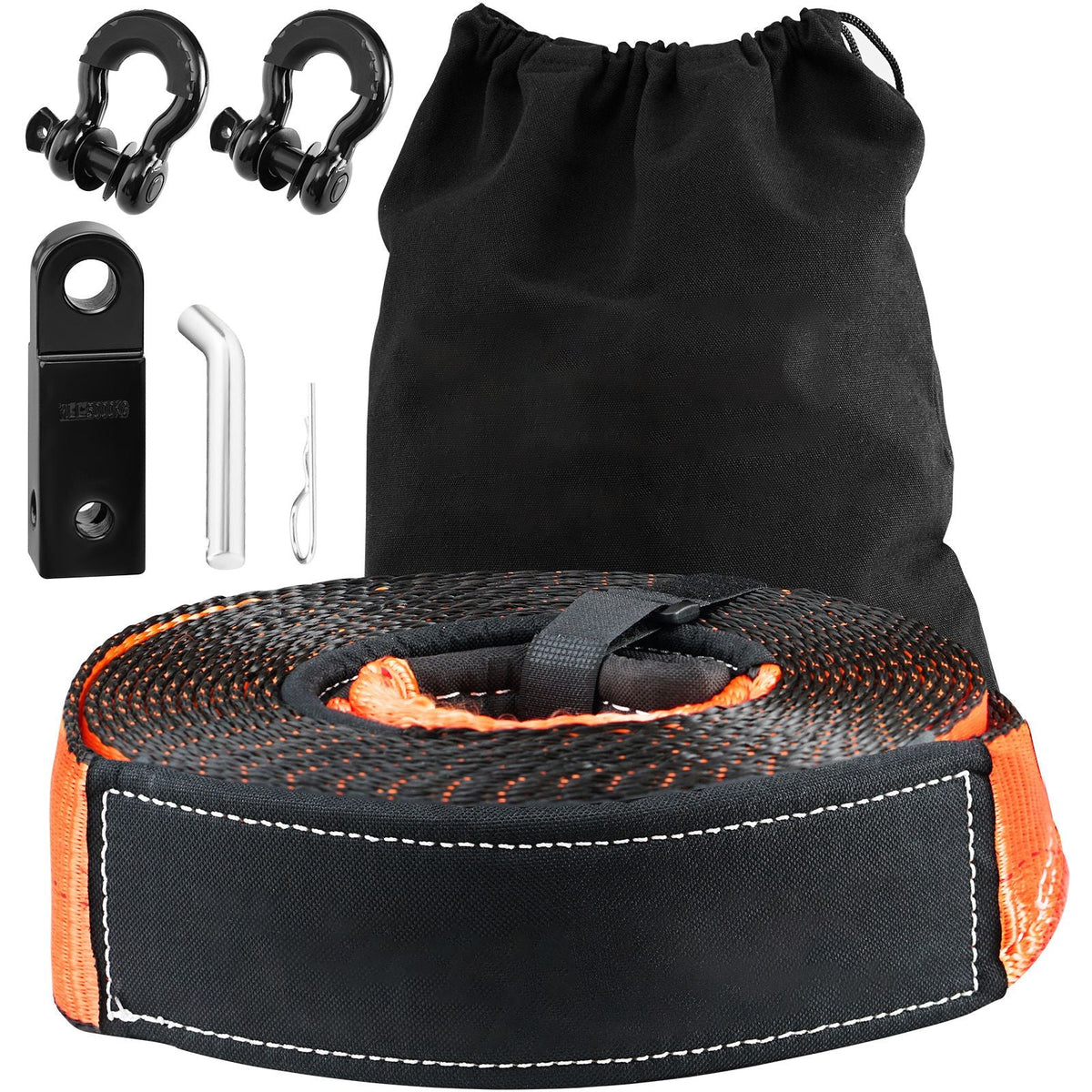 Off-Road Recovery Kit, 3" x 30', Heavy Duty Winch Recovery Kit with 30,000 lbs Tow Strap, 44,092 lbs D-Ring Shackles, Shackle Receiver and Storage Bag, for ATVs, Jeeps, Off-Road Vehicles, Trucks