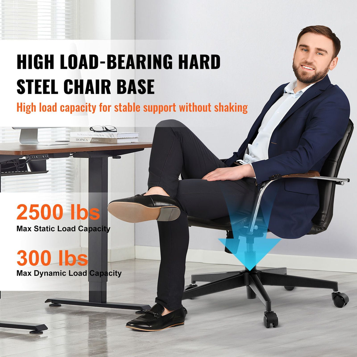 Office Chair Base Replacement, 28", 2500 lbs Static Load Capacity, Heavy Duty Universal Computer Desk Chair Stool Base Part with Reinforced Metal Legs, Desk Chair Base Replacement Parts, Black