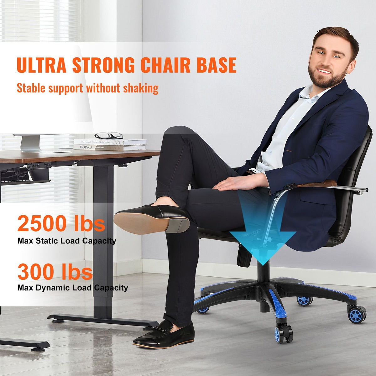 Office Chair Base Replacement, 28", 2500 lbs Static Load, Heavy Duty Universal Computer Desk Chair Stool Base Part with 5 Casters and Reinforced Legs, Desk Chair Base Replacement, Black + Blue
