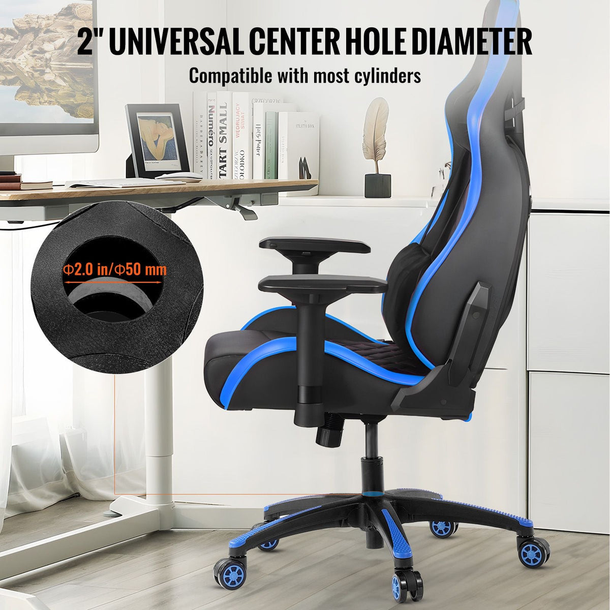 Office Chair Base Replacement, 28", 2500 lbs Static Load, Heavy Duty Universal Computer Desk Chair Stool Base Part with 5 Casters and Reinforced Legs, Desk Chair Base Replacement, Black + Blue