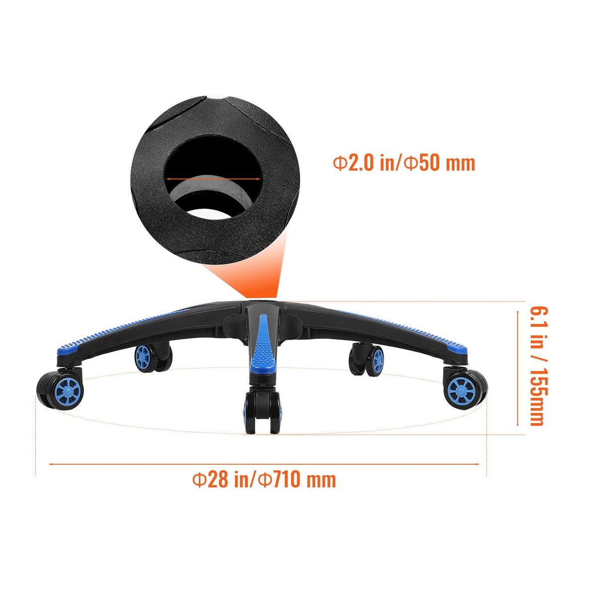 Office Chair Base Replacement, 28", 2500 lbs Static Load, Heavy Duty Universal Computer Desk Chair Stool Base Part with 5 Casters and Reinforced Legs, Desk Chair Base Replacement, Black + Blue
