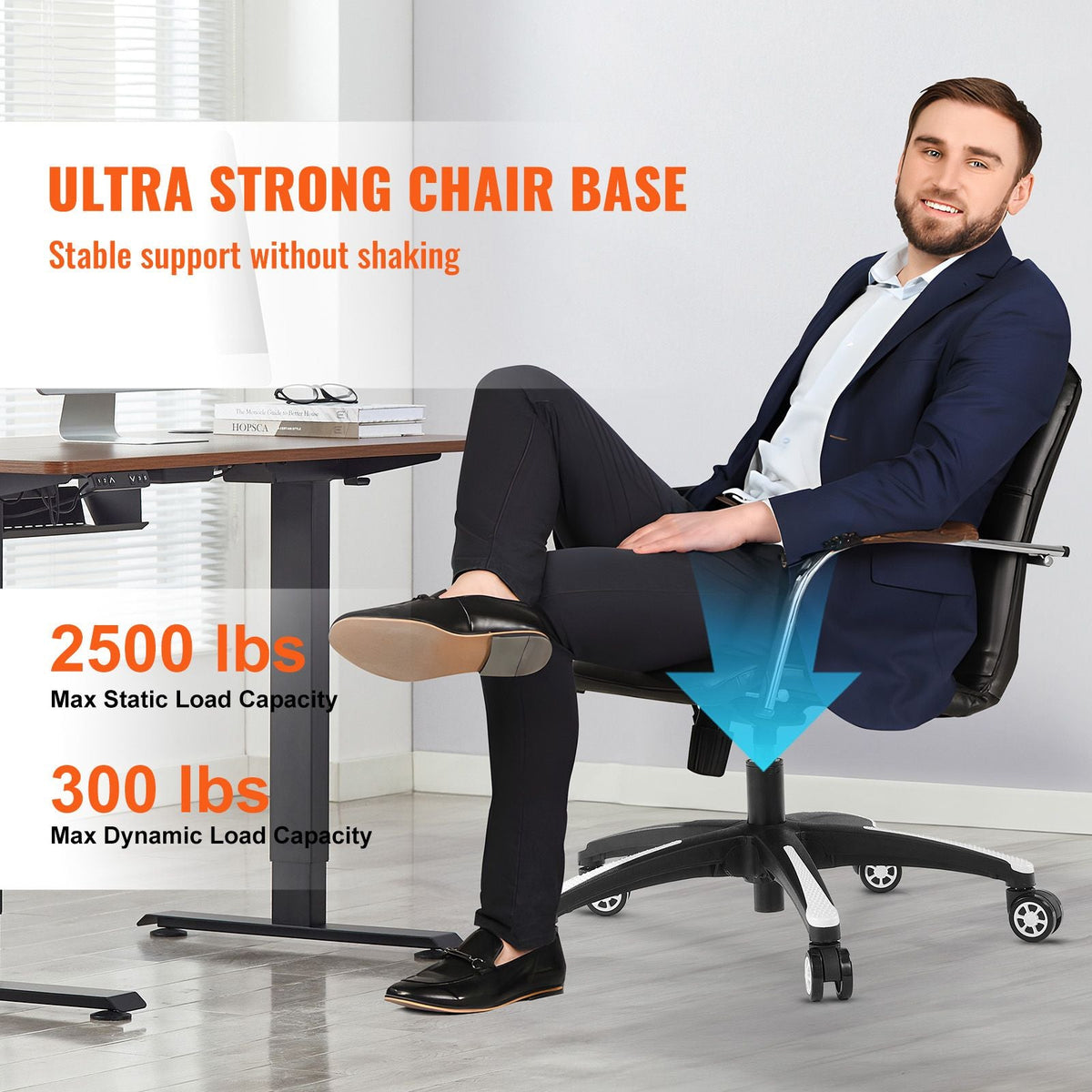 Office Chair Base Replacement, 28", 2500 lbs Static Load, Heavy Duty Universal Computer Desk Chair Stool Base Part with 5 Casters and Reinforced Legs, Desk Chair Base Replacement, Black + White