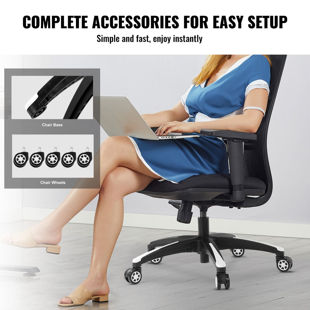Office Chair Base Replacement, 28", 2500 lbs Static Load, Heavy Duty Universal Computer Desk Chair Stool Base Part with 5 Casters and Reinforced Legs, Desk Chair Base Replacement, Black + White