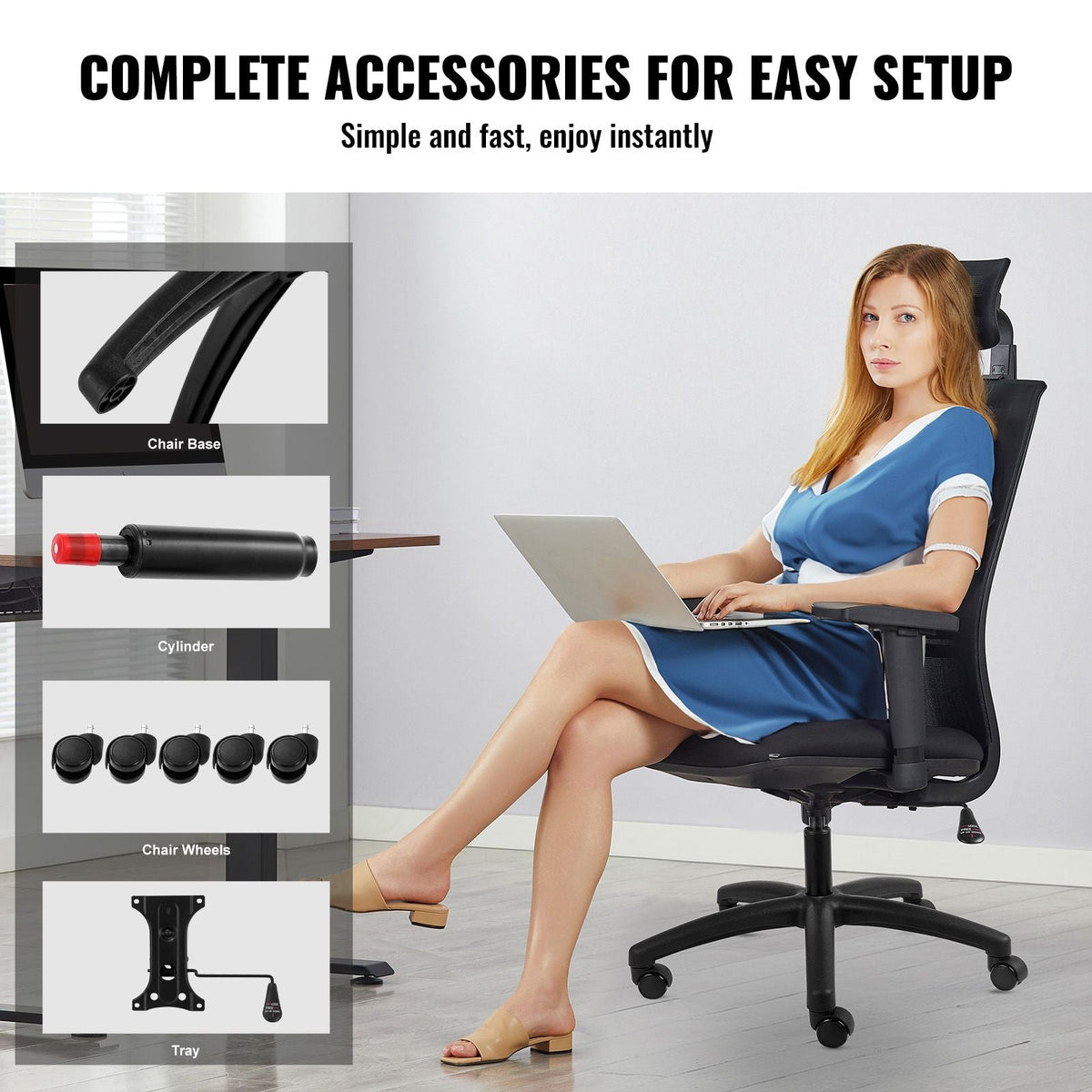 Office Chair Base Replacement, 28", 2500 lbs Static Load, Heavy Duty Universal Computer Desk Chair Stool Base Part with 5 Casters, Gas Cylinder & Seat Plate, Desk Chair Base Replacement, Black