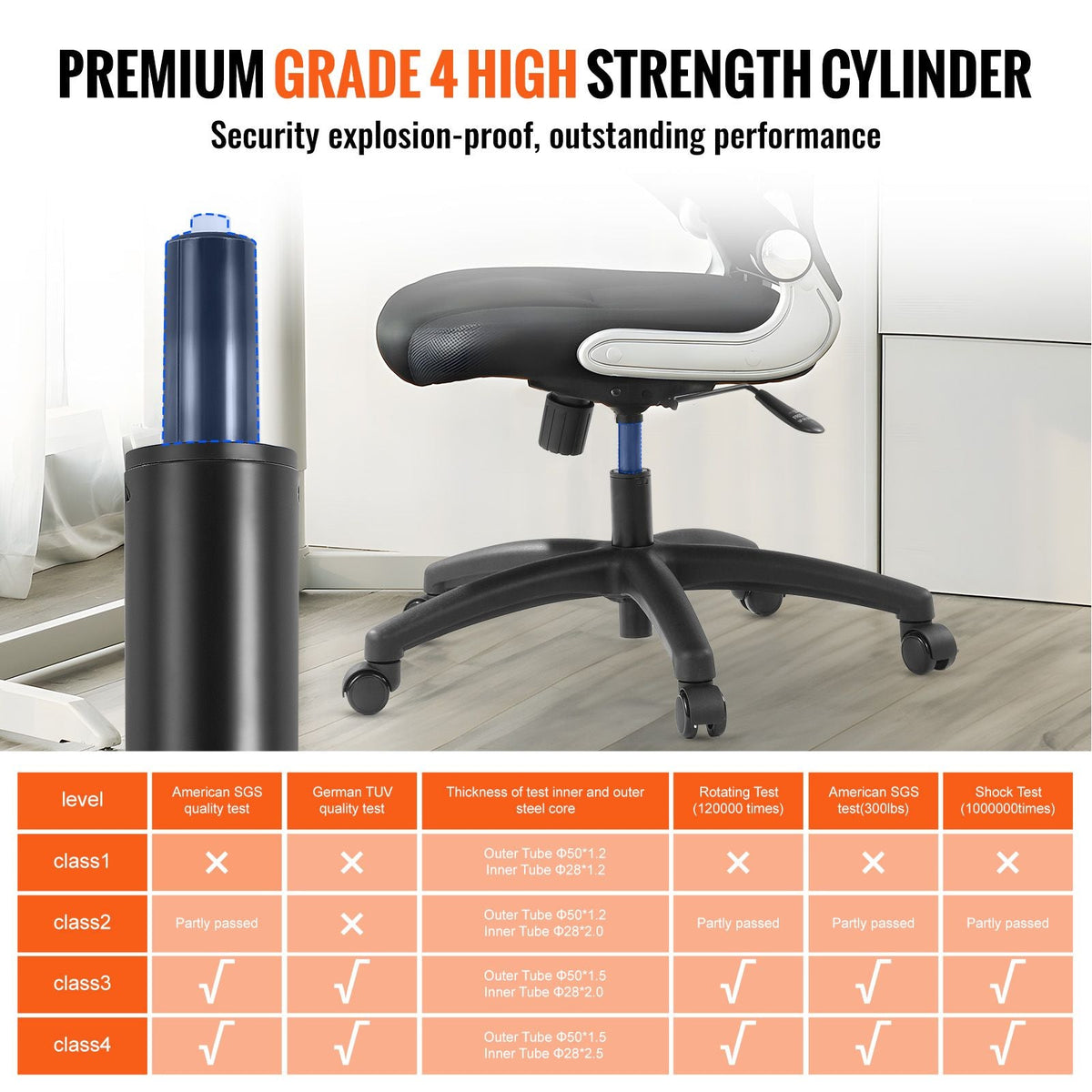 Office Chair Base Replacement, 28", 2500 lbs Static Load, Heavy Duty Universal Computer Desk Chair Stool Base Part with 5 Casters, Gas Cylinder & Seat Plate, Desk Chair Base Replacement, Black