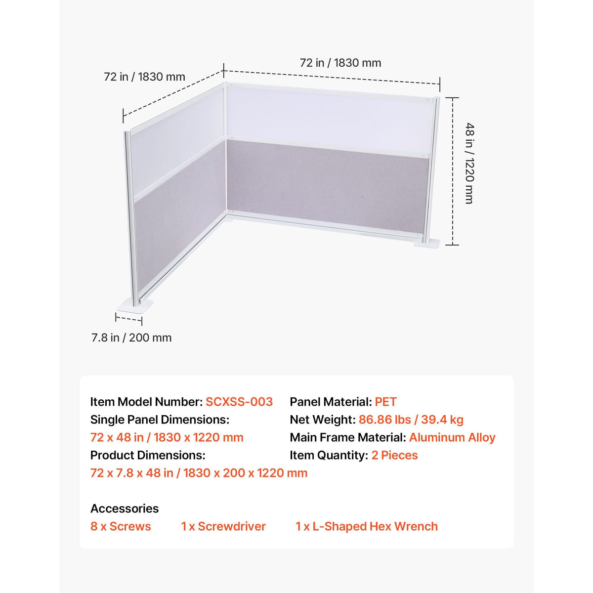 Office Divider Privacy Partitions, 2-Pack, 72" x 48" Room Divider Walls, PET Workstation Cubicle Partition with Frosted Acrylic Windows, Freestanding Privacy Panels for Office Library School