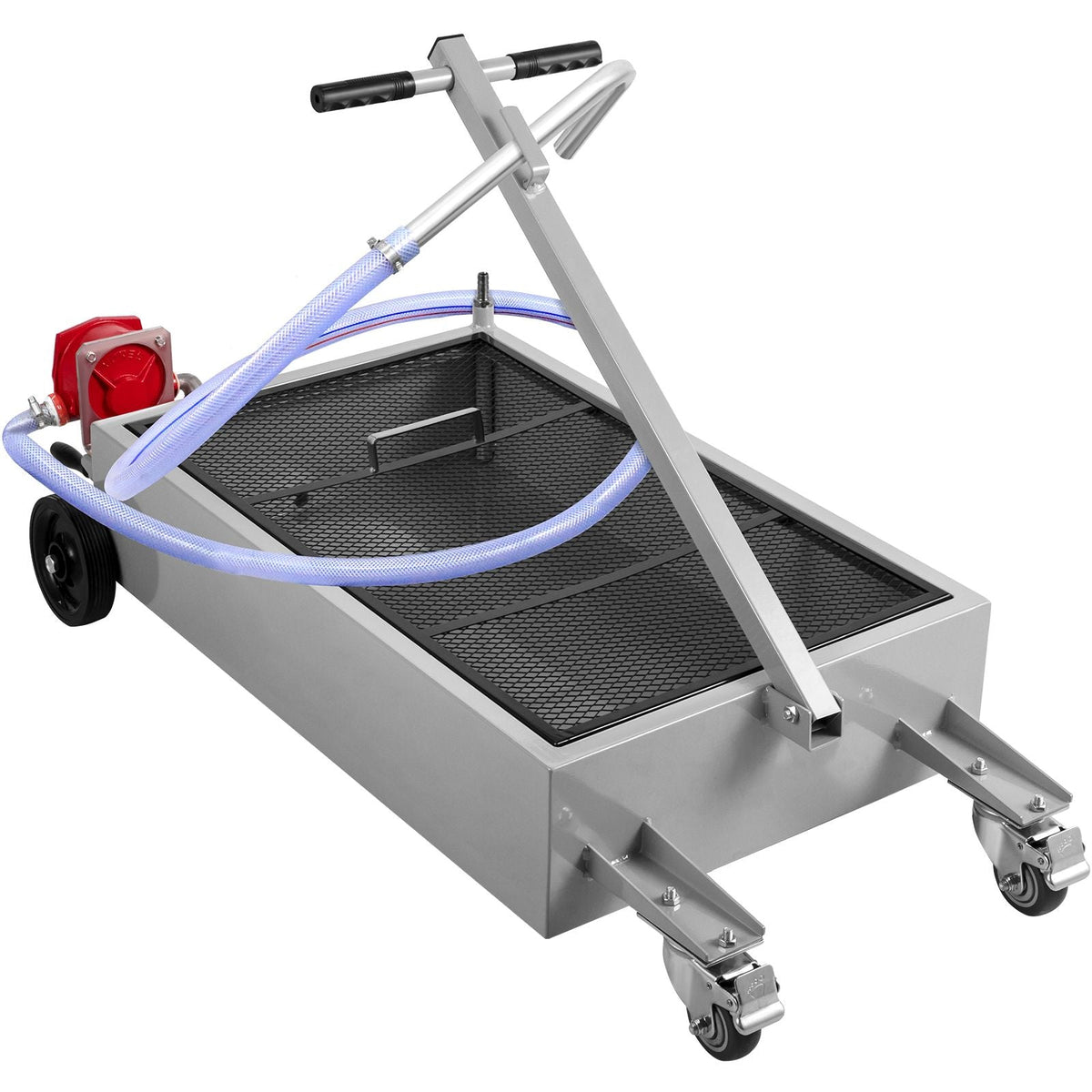 Oil Drain Pan 15 Gallon Oil Drain Tank, 57L Low Profile Oil Drain Pan, Large Capacity Oil Change Pan, Foldable Hand, with Pump, Hose, Swivel Casters Wheels for Car, SUV, Trucks Oil Draining