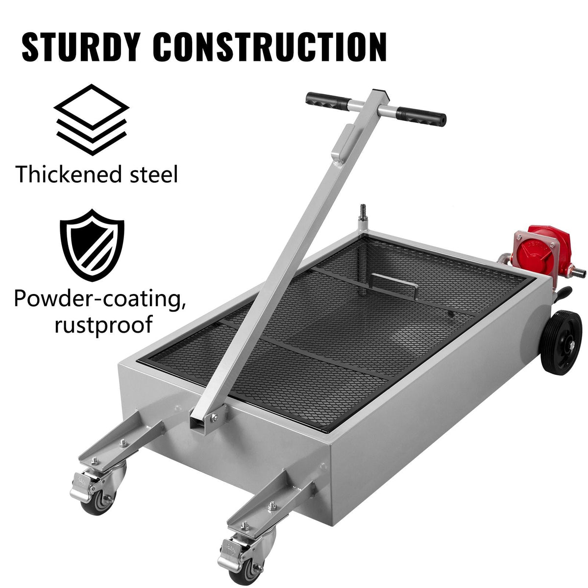 Oil Drain Pan 15 Gallon Oil Drain Tank, 57L Low Profile Oil Drain Pan, Large Capacity Oil Change Pan, Foldable Hand, with Pump, Hose, Swivel Casters Wheels for Car, SUV, Trucks Oil Draining