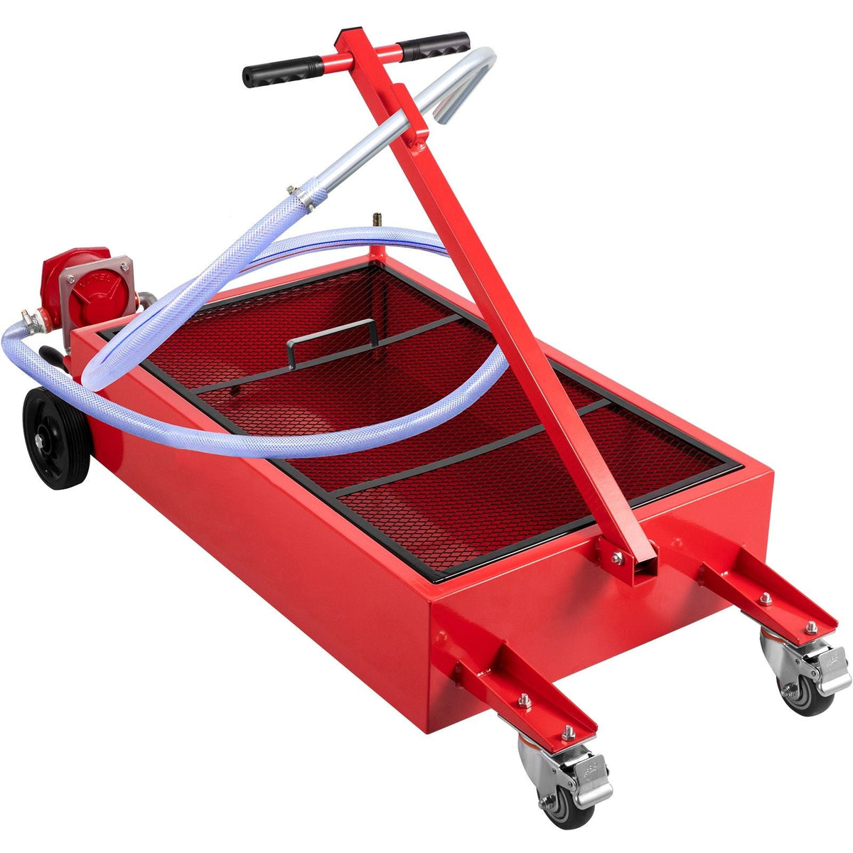 Oil Drain Pan 20 Gallon Oil Drain Tank, 76L Low Profile Oil Drain Pan, Large Capacity Oil Change Pan, Foldable Hand, with Pump, Hose, Swivel Casters Wheels for Car, SUV, Trucks Oil Draining