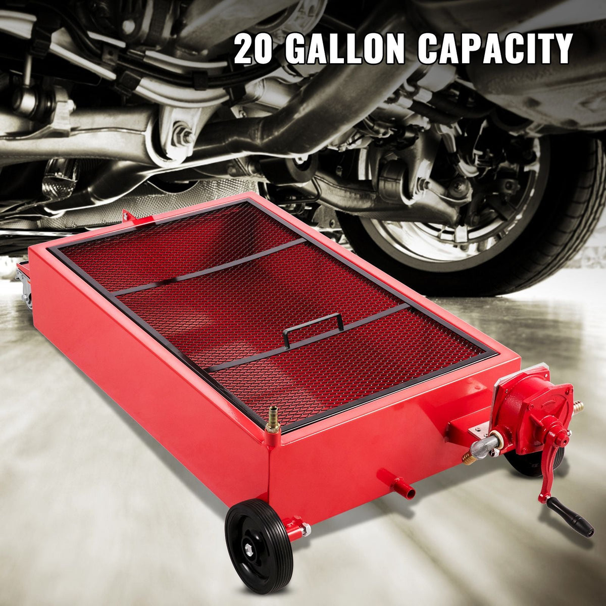 Oil Drain Pan 20 Gallon Oil Drain Tank, 76L Low Profile Oil Drain Pan, Large Capacity Oil Change Pan, Foldable Hand, with Pump, Hose, Swivel Casters Wheels for Car, SUV, Trucks Oil Draining