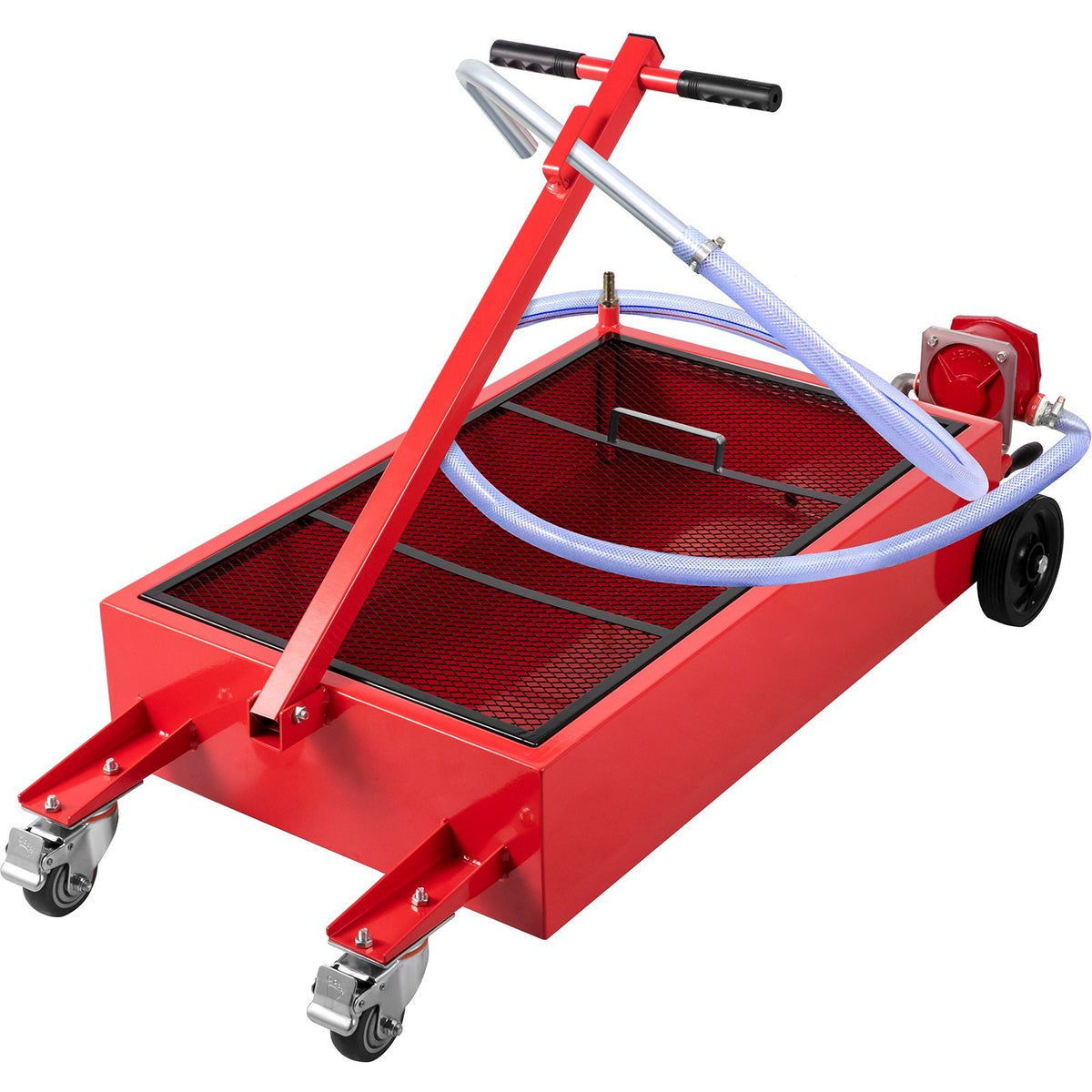 Oil Drain Pan 20 Gallon Oil Drain Tank, 76L Low Profile Oil Drain Pan, Large Capacity Oil Change Pan, Foldable Hand, with Pump, Hose, Swivel Casters Wheels for Car, SUV, Trucks Oil Draining