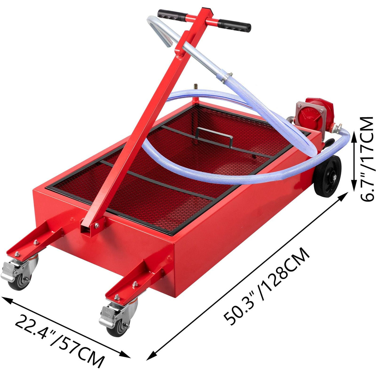 Oil Drain Pan 20 Gallon Oil Drain Tank, 76L Low Profile Oil Drain Pan, Large Capacity Oil Change Pan, Foldable Hand, with Pump, Hose, Swivel Casters Wheels for Car, SUV, Trucks Oil Draining