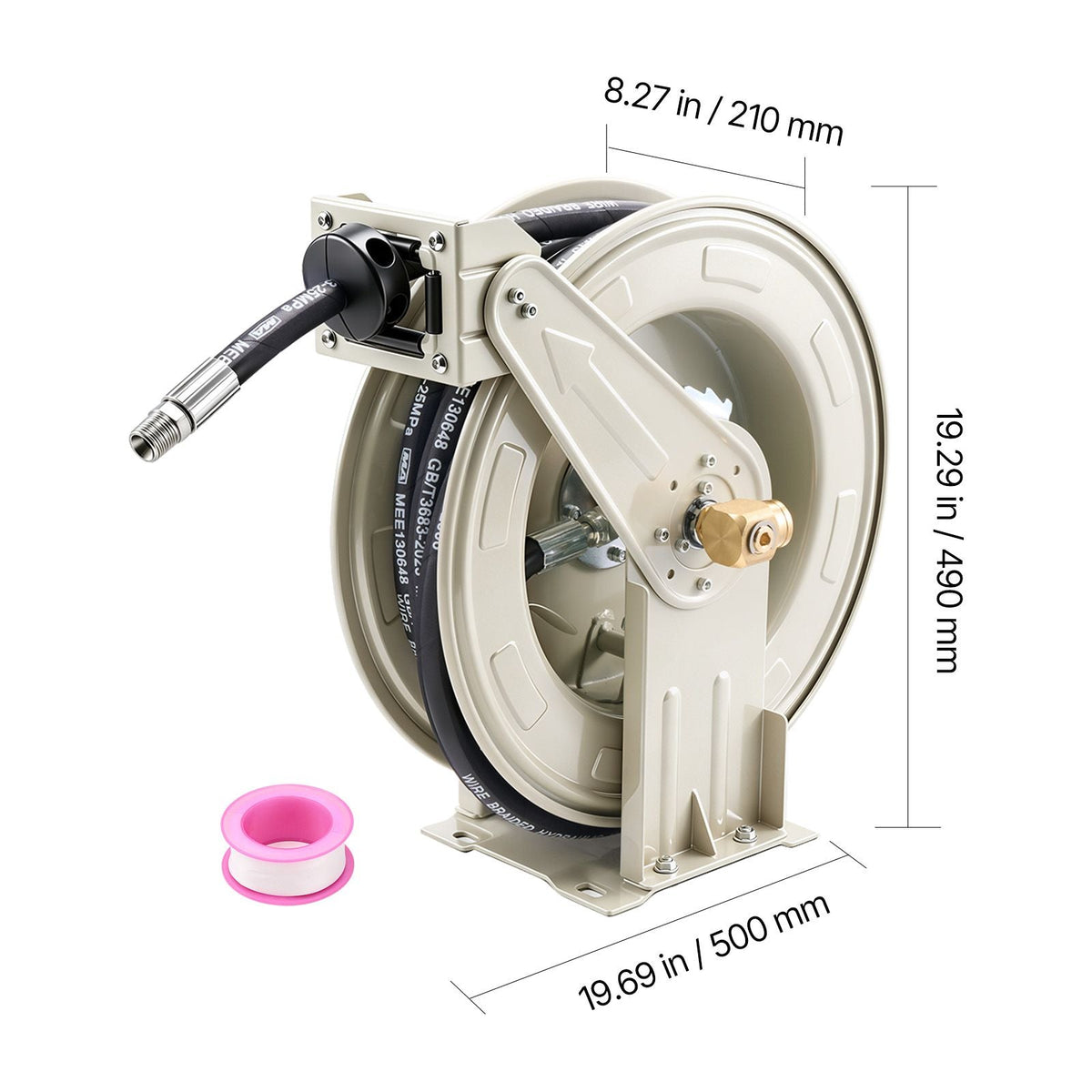 Oil Hose Reel, 1/2 inch x 50 ft Retractable, Spring Driven Auto Swivel Rewind, Max 3625 PSI, Heavy-Duty Carbon Steel Construction with Steel Wire Braided Hose, for Engine / Gear / Hydraulic Oil