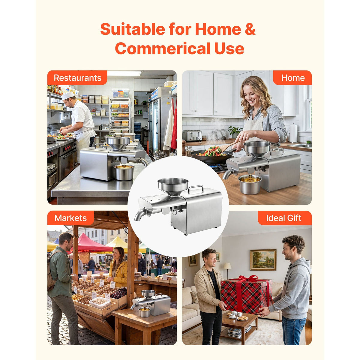 Oil Press Machine, 8.27 LBS/H Capacity, 750W Oil Extractor Machine, Automatic Electric Oil Maker for Home Commercial Use, 122 F - 572 F Hot Pressing for Peanuts Sesames Soybeans Almonds