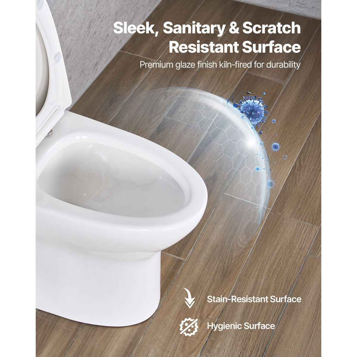 One-Piece Toilet, Elongated Toilet Vortex Dual-Flush 1.0/1.28 GPF, Toilets for Bathroom with Comfortable Chair Seat, Standard Height, 12 inch Rough-In, White + Silver, Easy-Clean Skirted Design