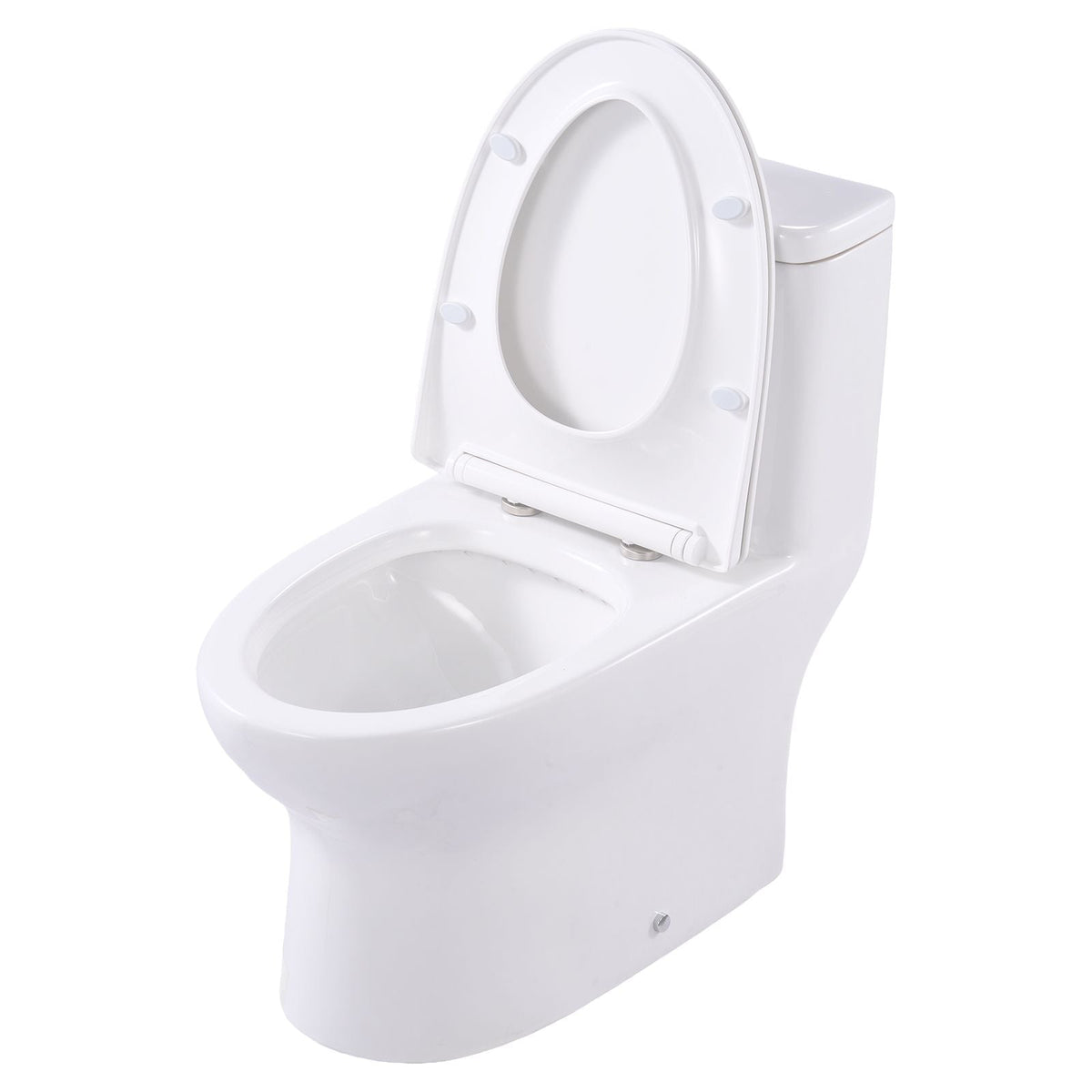 One-Piece Toilet, Elongated Toilet Vortex Dual-Flush 1.0/1.28 GPF, Toilets for Bathroom with Comfortable Chair Seat, Standard Height, 12 inch Rough-In, White + Silver, Easy-Clean Skirted Design