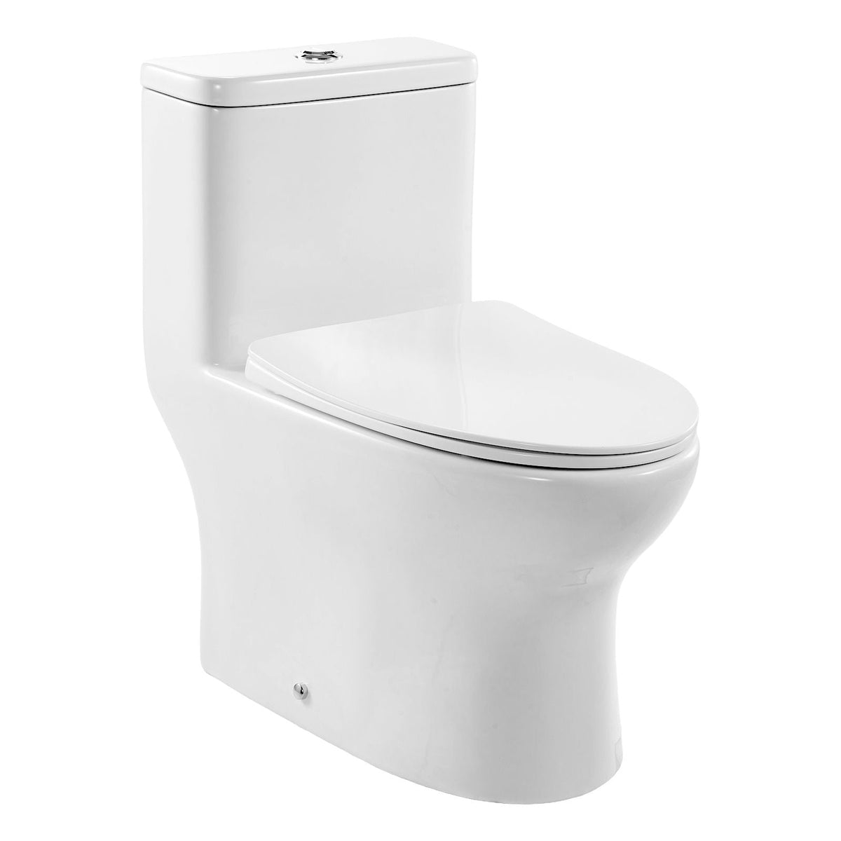 One-Piece Toilet, Elongated Toilet Vortex Dual-Flush 1.0/1.28 GPF, Toilets for Bathroom with Comfortable Chair Seat, Standard Height, 12 inch Rough-In, White + Silver, Easy-Clean Skirted Design