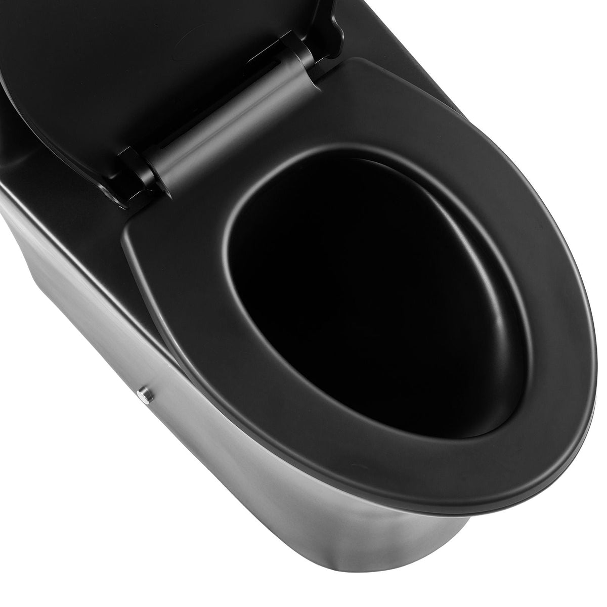 One-Piece Toilet, Elongated Toilet Vortex Dual-Flush 1.0/1.28 GPF, Toilets for Bathroom with Comfortable Chair Seat, Standard Height, Easy-Clean Skirted Design, 12 inch Rough-In, Black + Silver