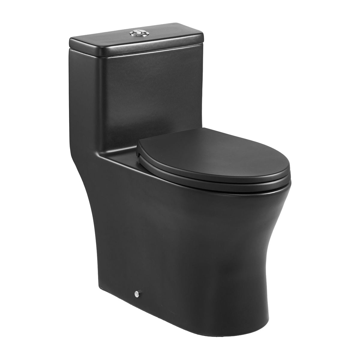 One-Piece Toilet, Elongated Toilet Vortex Dual-Flush 1.0/1.28 GPF, Toilets for Bathroom with Comfortable Chair Seat, Standard Height, Easy-Clean Skirted Design, 12 inch Rough-In, Black + Silver