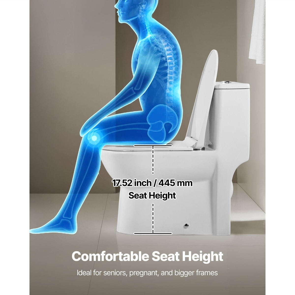 One-Piece Toilet, Elongated Toilet Vortex Dual-Flush 1.0/1.28 GPF, Toilets for Bathroom with Comfortable Chair Seat, Standard Height, Easy-Clean Skirted Design, 12 inch Rough-In, White + Black