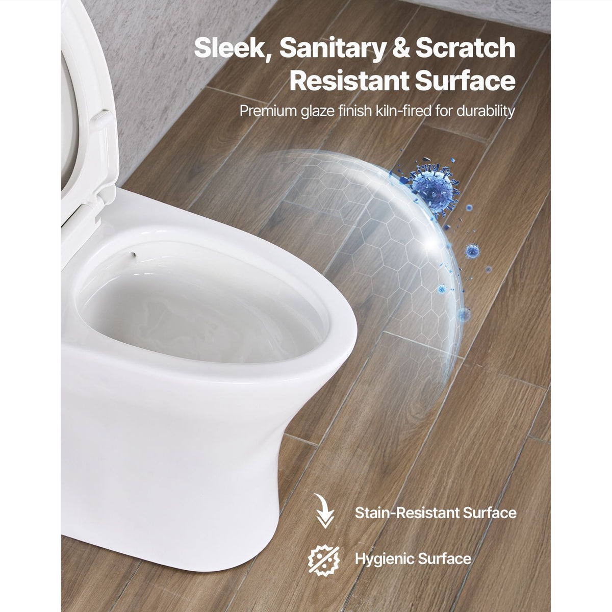 One-Piece Toilet, Elongated Toilet Vortex Dual-Flush 1.0/1.28 GPF, Toilets for Bathroom with Comfortable Chair Seat, Standard Height, Easy-Clean Skirted Design, 12 inch Rough-In, White + Black