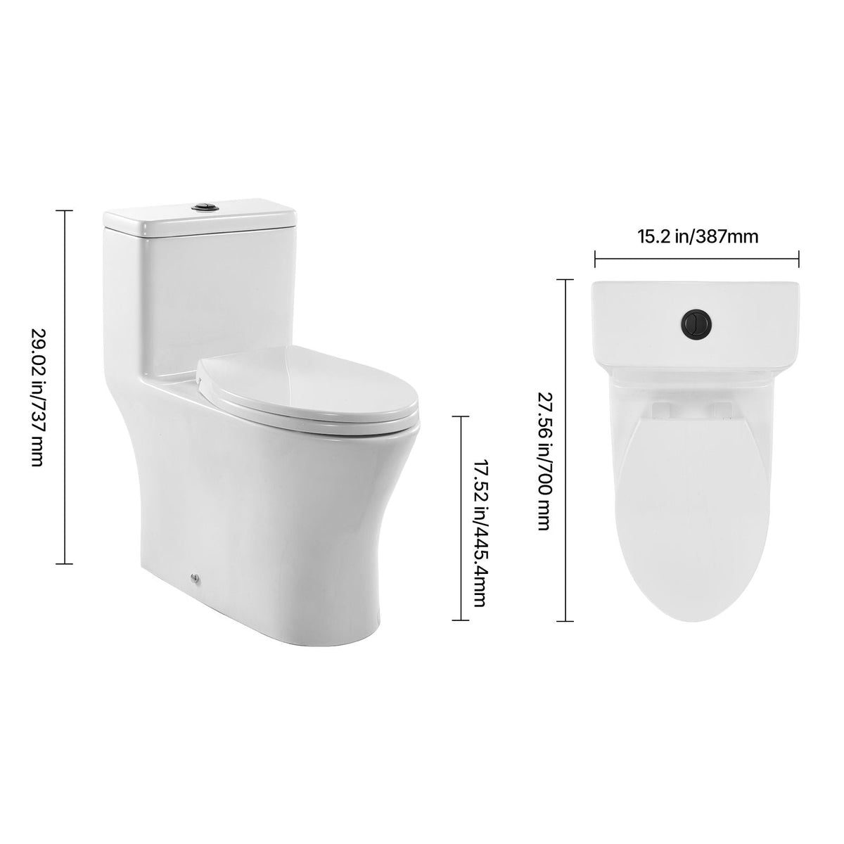 One-Piece Toilet, Elongated Toilet Vortex Dual-Flush 1.0/1.28 GPF, Toilets for Bathroom with Comfortable Chair Seat, Standard Height, Easy-Clean Skirted Design, 12 inch Rough-In, White + Black