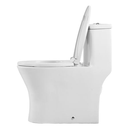 One-Piece Toilet, Elongated Toilet Vortex Dual-Flush 1.0/1.28 GPF, Toilets for Bathroom with Comfortable Chair Seat, Standard Height, Easy-Clean Skirted Design, 12 inch Rough-In, White + Silver