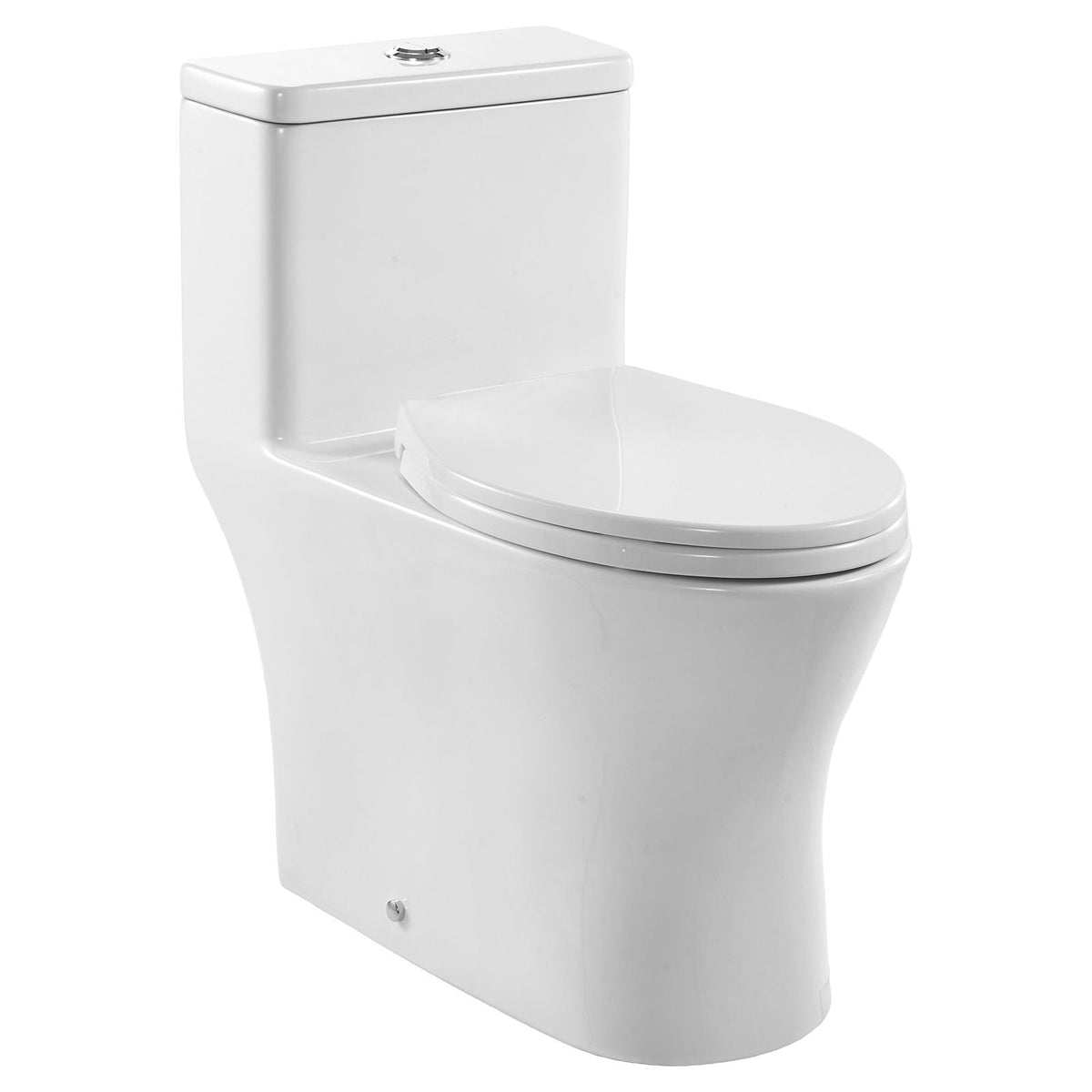 One-Piece Toilet, Elongated Toilet Vortex Dual-Flush 1.0/1.28 GPF, Toilets for Bathroom with Comfortable Chair Seat, Standard Height, Easy-Clean Skirted Design, 12 inch Rough-In, White + Silver