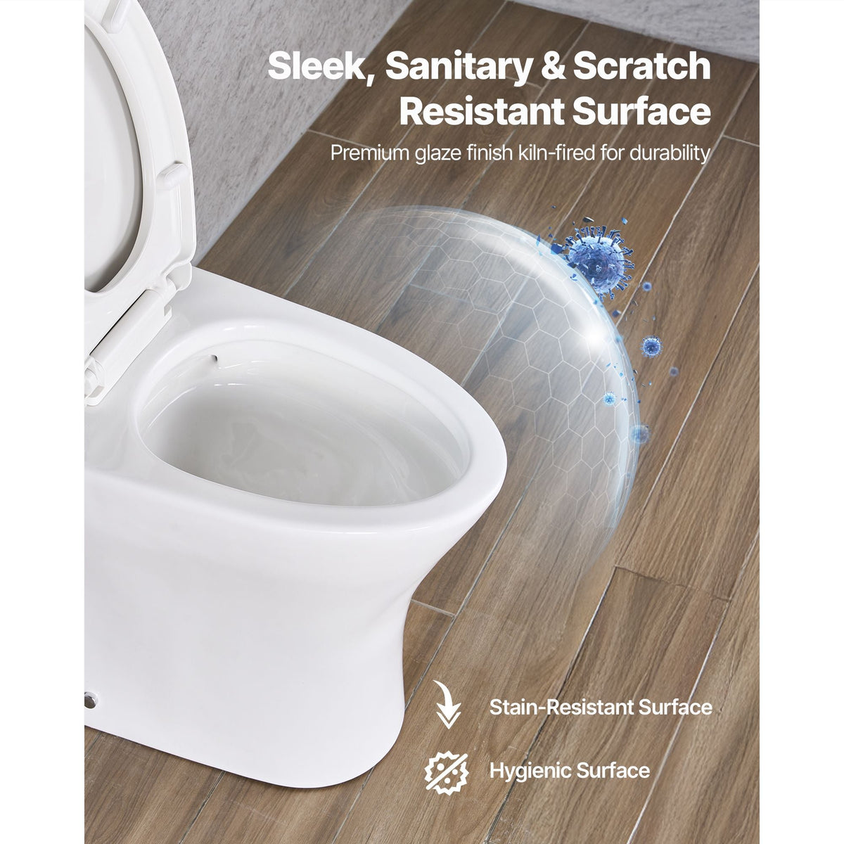 One-Piece Toilet, Elongated Toilet Vortex Dual-Flush 1.0/1.28 GPF, Toilets for Bathroom with Comfortable Chair Seat, Standard Height, Easy-Clean Skirted Design, 12 inch Rough-In, White + Silver