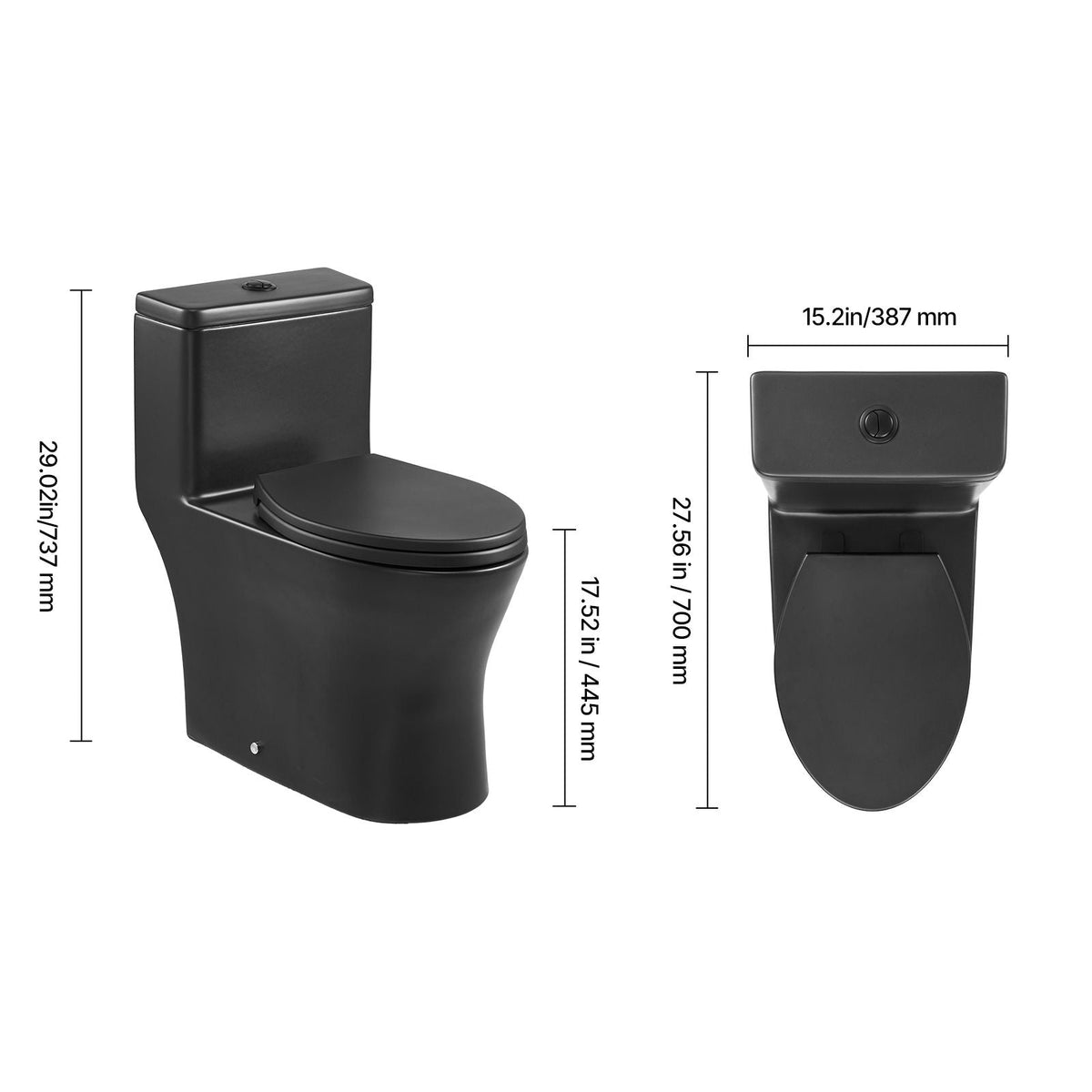 One-Piece Toilet, Elongated Toilet Vortex Dual-Flush 1.0/1.28 GPF, Toilets for Bathroom with Comfortable Chair Seat, Standard Height, Easy-Clean Skirted Design, 12″ Rough-In, Matte Black+ Black