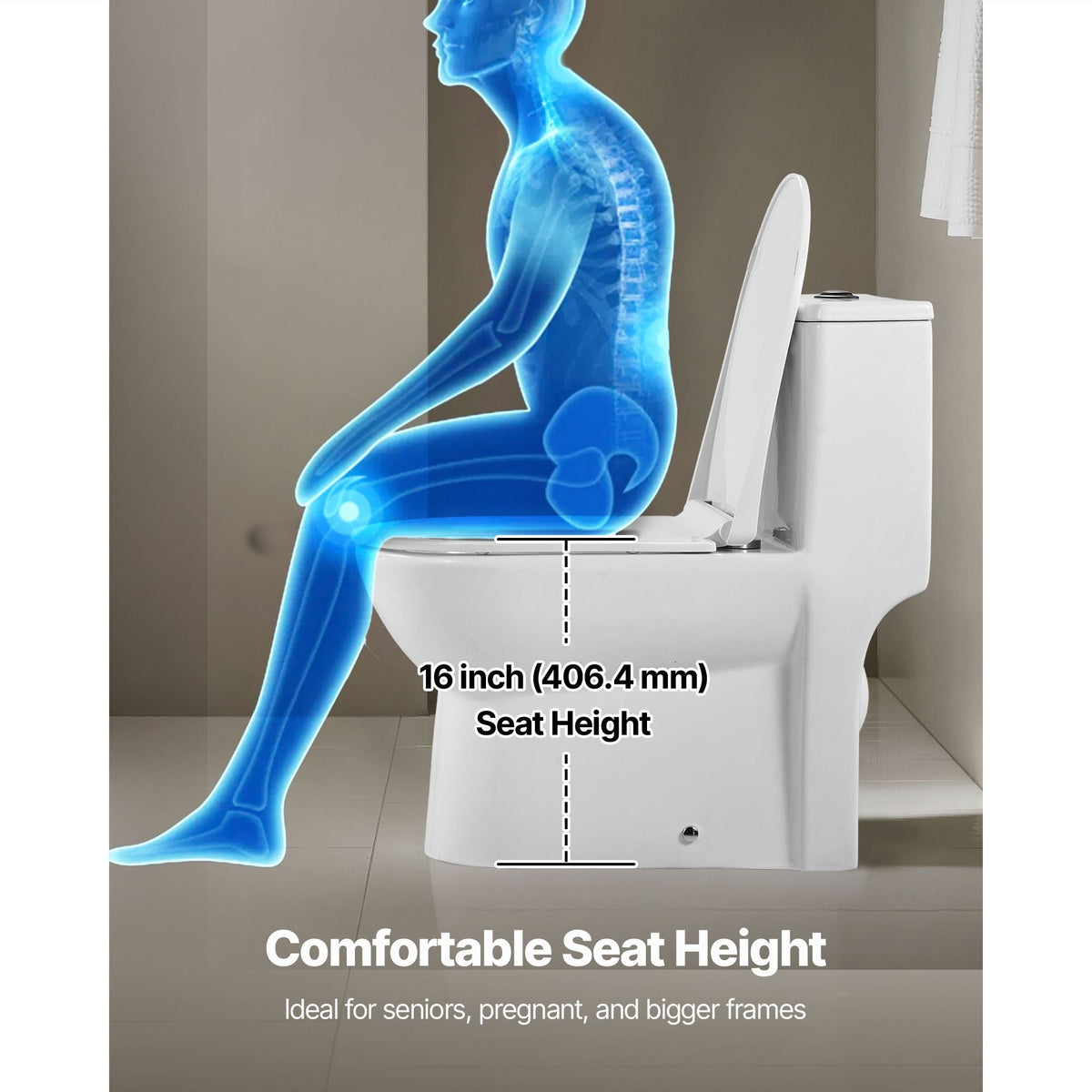 One-Piece Toilet, Elongated Toilet Vortex Dual-Flush 1.1/1.6 GPF, Toilets for Bathroom with Comfortable Chair Seat, 12 inch Rough-In, Black + White, Easy-Clean Skirted Design, Standard Height