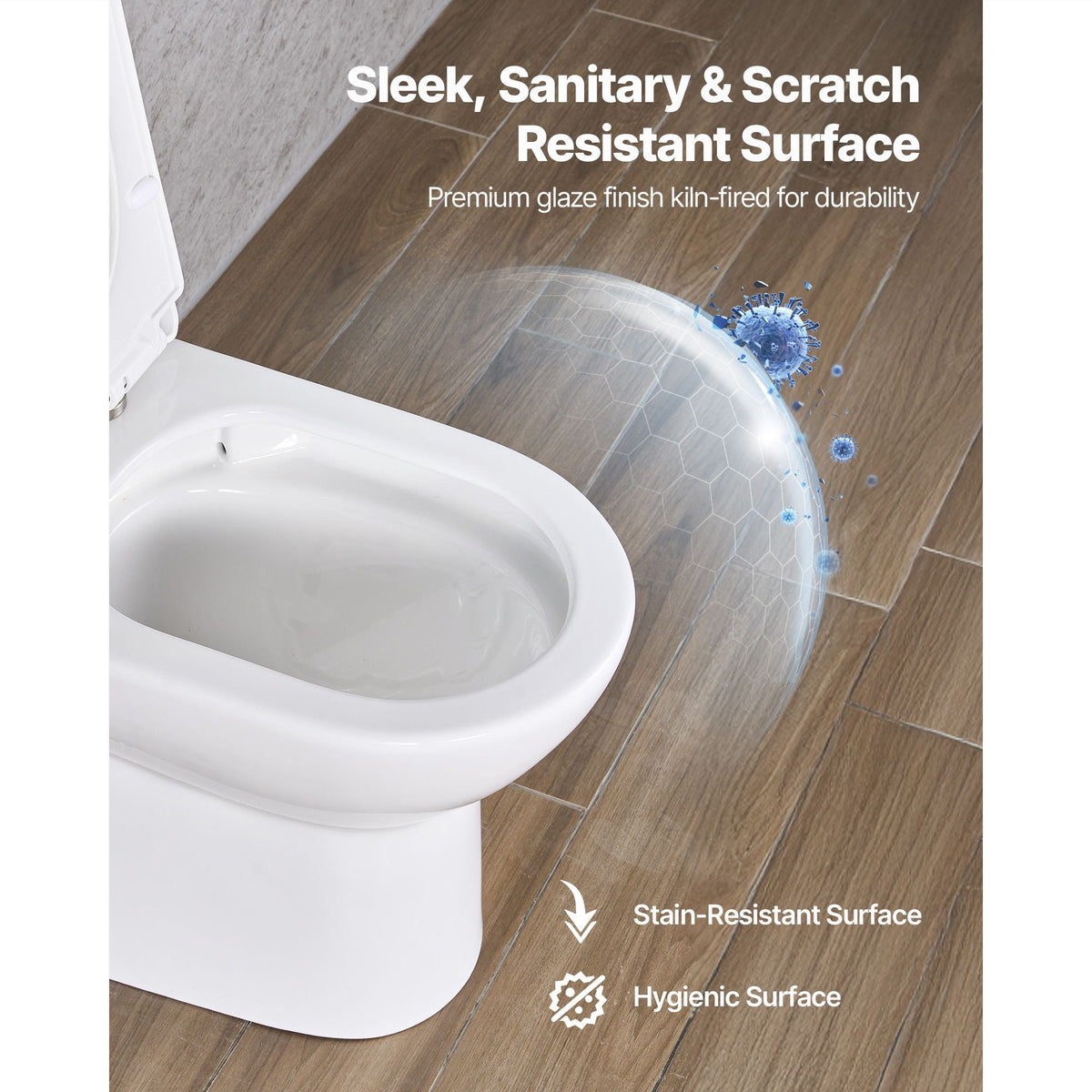One-Piece Toilet, Elongated Toilet Vortex Dual-Flush 1.1/1.6 GPF, Toilets for Bathroom with Comfortable Chair Seat, Standard Height, Easy-Clean Skirted Design, 10 inch Rough-In, White + Silver