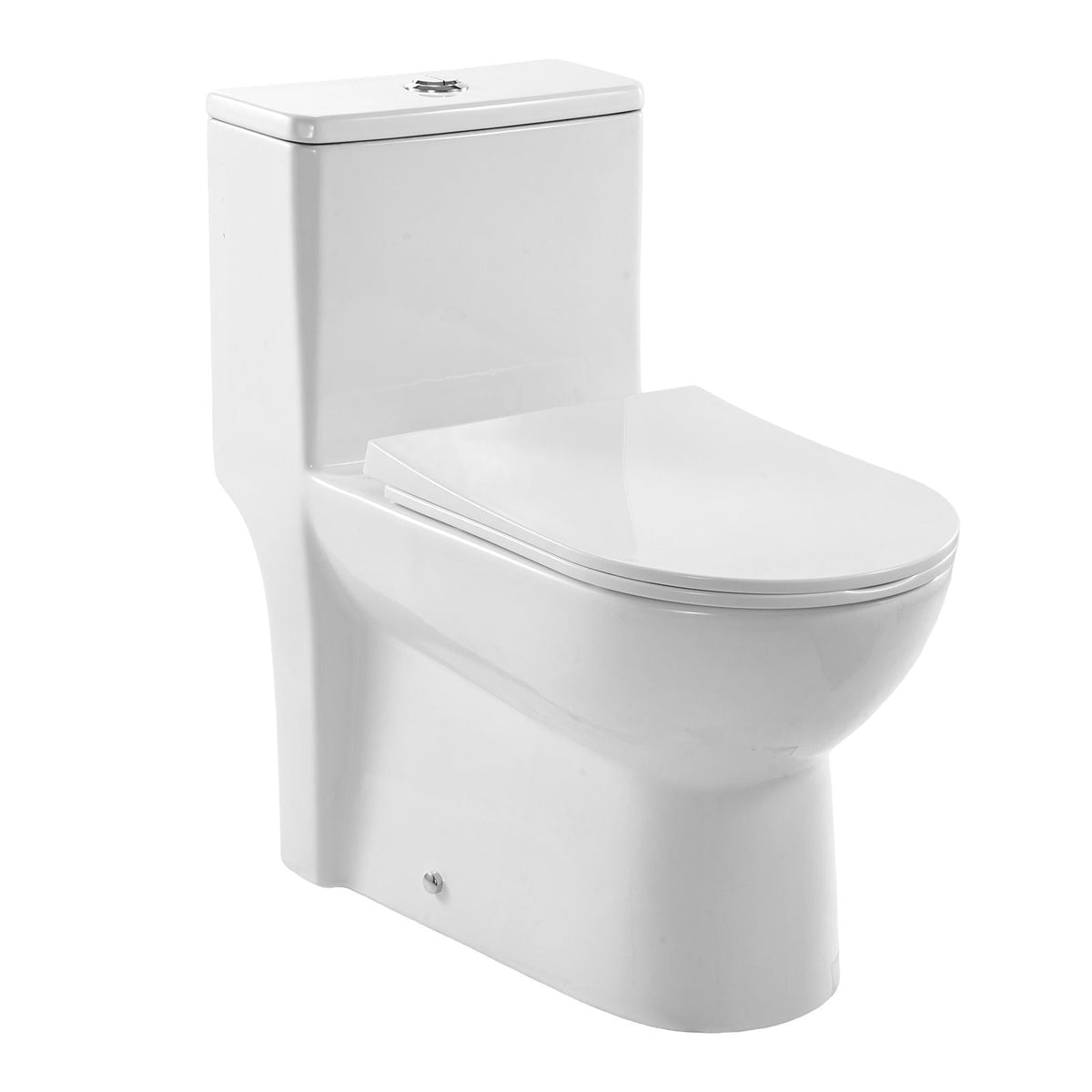 One-Piece Toilet, Elongated Toilet Vortex Dual-Flush 1.1/1.6 GPF, Toilets for Bathroom with Comfortable Chair Seat, Standard Height, Easy-Clean Skirted Design, 12 inch Rough-In, White + Silver
