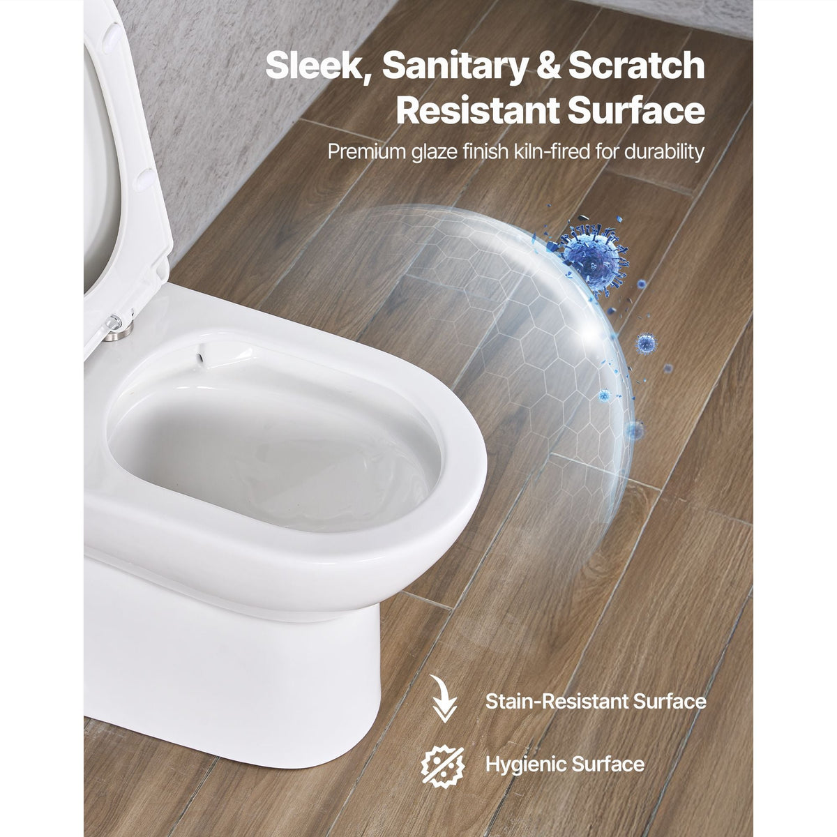 One-Piece Toilet, Elongated Toilet Vortex Dual-Flush 1.1/1.6 GPF, Toilets for Bathroom with Comfortable Chair Seat, Standard Height, Easy-Clean Skirted Design, 12 inch Rough-In, White + Silver