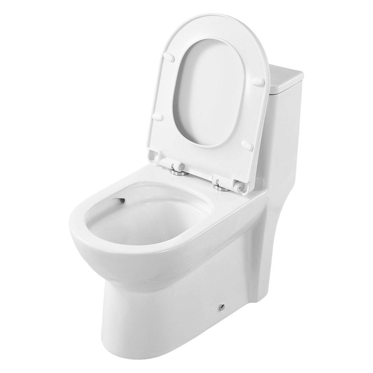 One-Piece Toilet, Elongated Toilet Vortex Left Flush 1.28 GPF, Toilets for Bathroom with Comfortable Chair Seat, Standard Height, Easy-Clean Skirted Design, 12 inch Rough-In, White + Silver