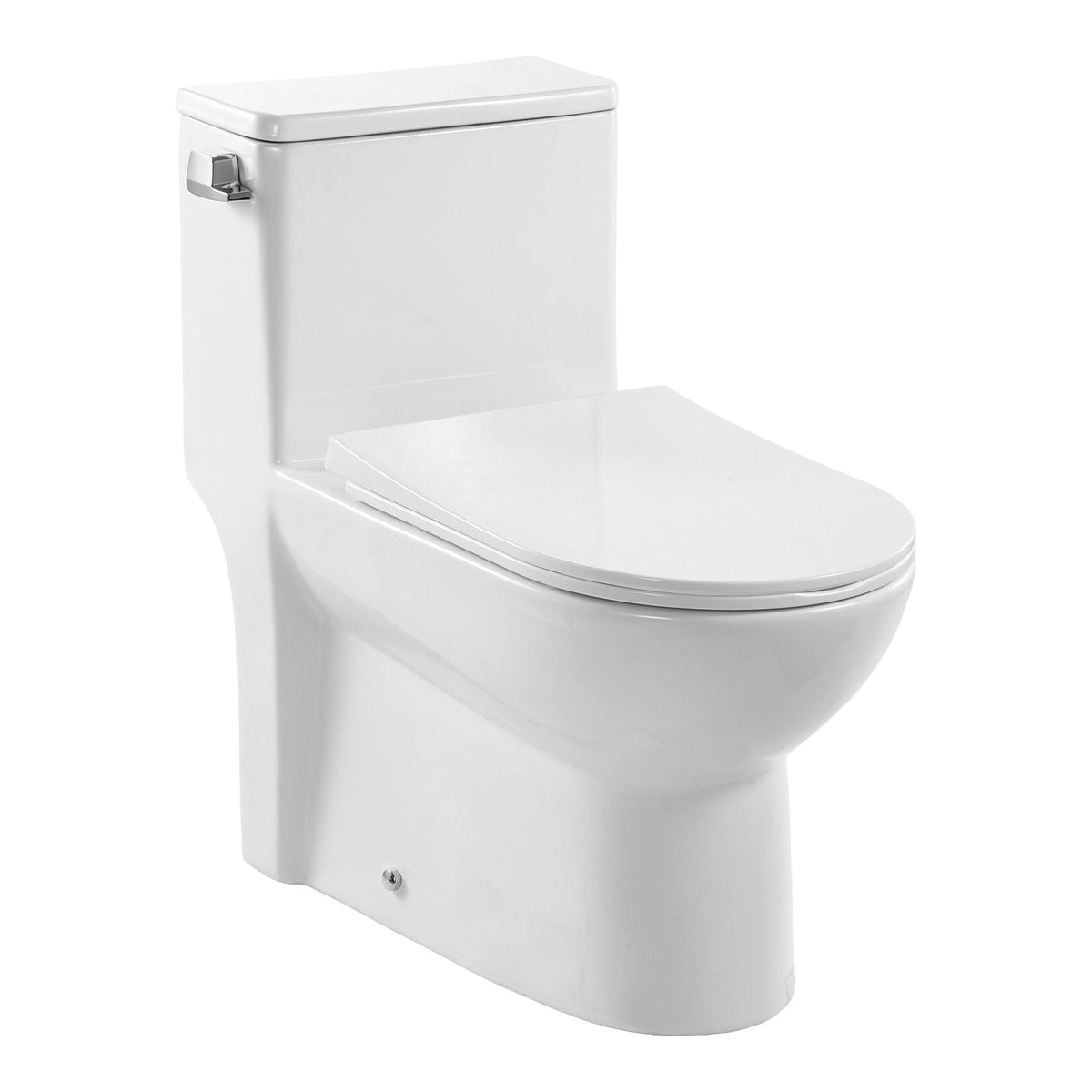 One-Piece Toilet, Elongated Toilet Vortex Left Flush 1.28 GPF, Toilets for Bathroom with Comfortable Chair Seat, Standard Height, Easy-Clean Skirted Design, 12 inch Rough-In, White + Silver