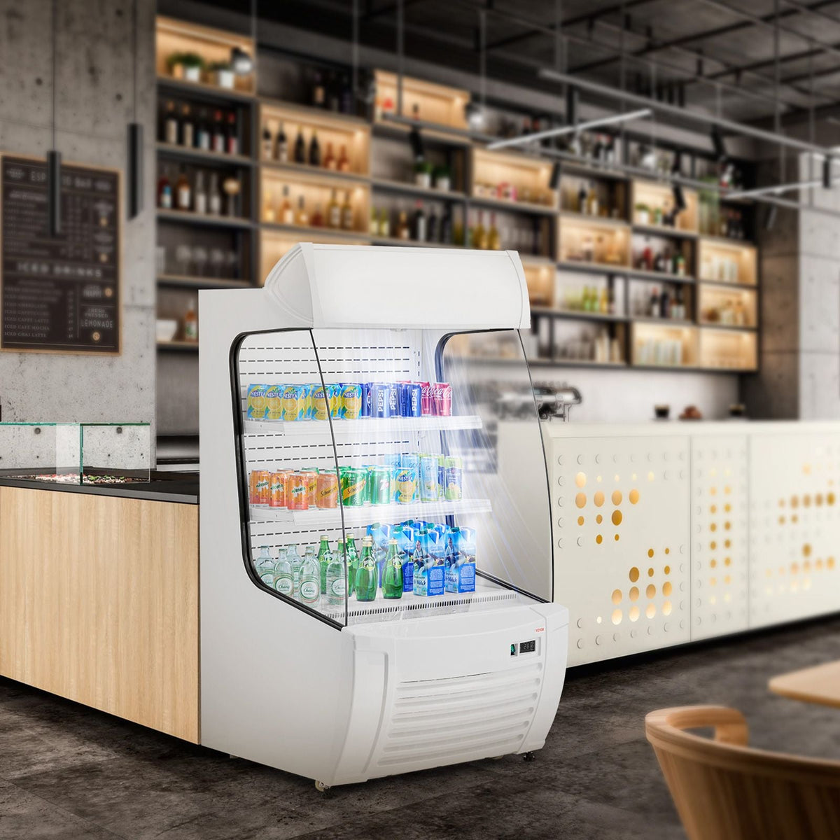 Open Air Merchandiser, 2-Tier Shelving Commercial Refrigerator, Grab and Go Display Cooler Refrigerator with Air Curtain, LED Advertising Light, Fits for Restaurants, Stores, Office, 12.7cu.ft.