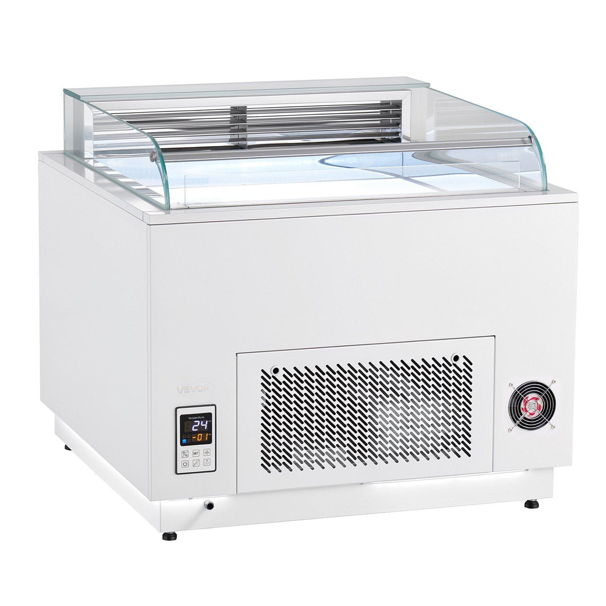 Open Air Merchandiser, 3.1 cu. ft. Shelving Commercial Refrigerator, Grab and Go Fan Cooling Display Cooler, with LED Lighting, Night Curtain, Horizontal for Restaurants, Stores, Office