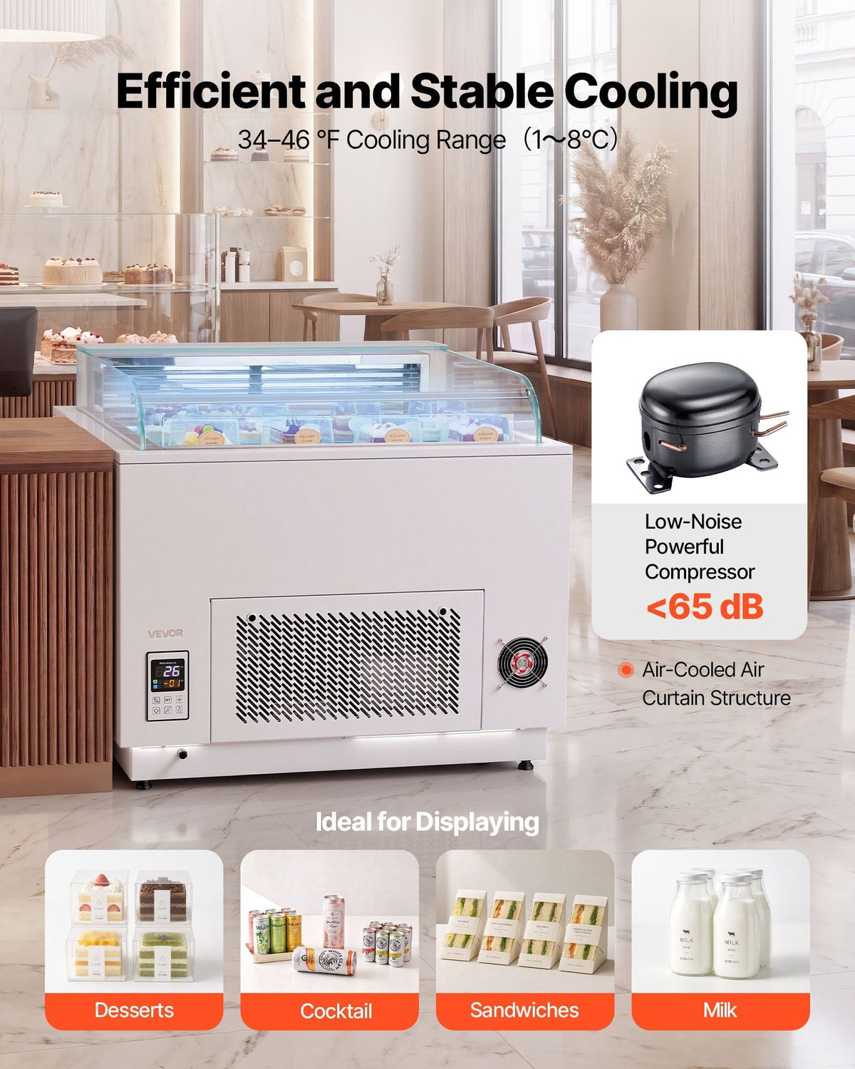 Open Air Merchandiser, 3.1 cu. ft. Shelving Commercial Refrigerator, Grab and Go Fan Cooling Display Cooler, with LED Lighting, Night Curtain, Horizontal for Restaurants, Stores, Office