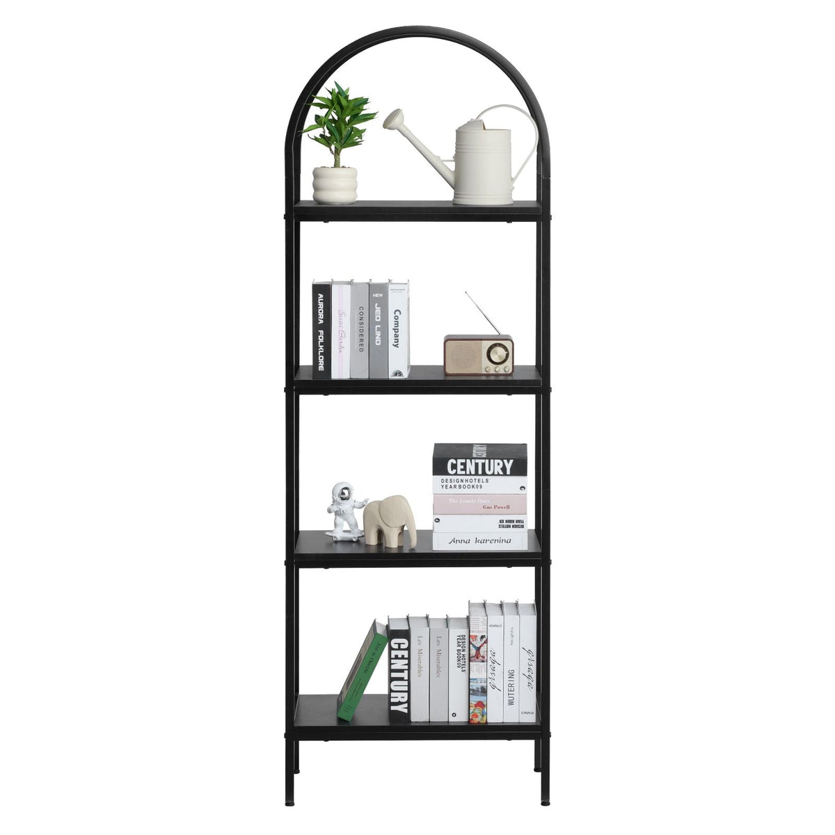 Open Bookshelf, 4-Tier, Arched Bookcase Storage Shelves with Metal Frame, Industrial Metal Book Organizer, Freestanding Display Rack Tall Shelving Unit, for Office, Bedroom, Living Room, Black