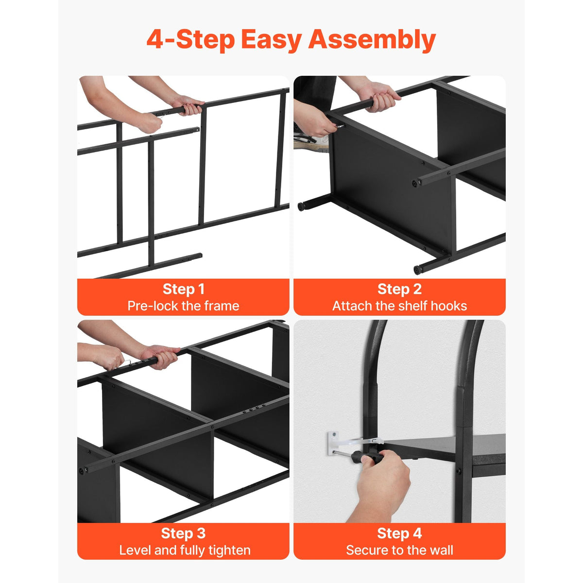 Open Bookshelf, 4-Tier, Arched Bookcase Storage Shelves with Metal Frame, Industrial Metal Book Organizer, Freestanding Display Rack Tall Shelving Unit, for Office, Bedroom, Living Room, Black