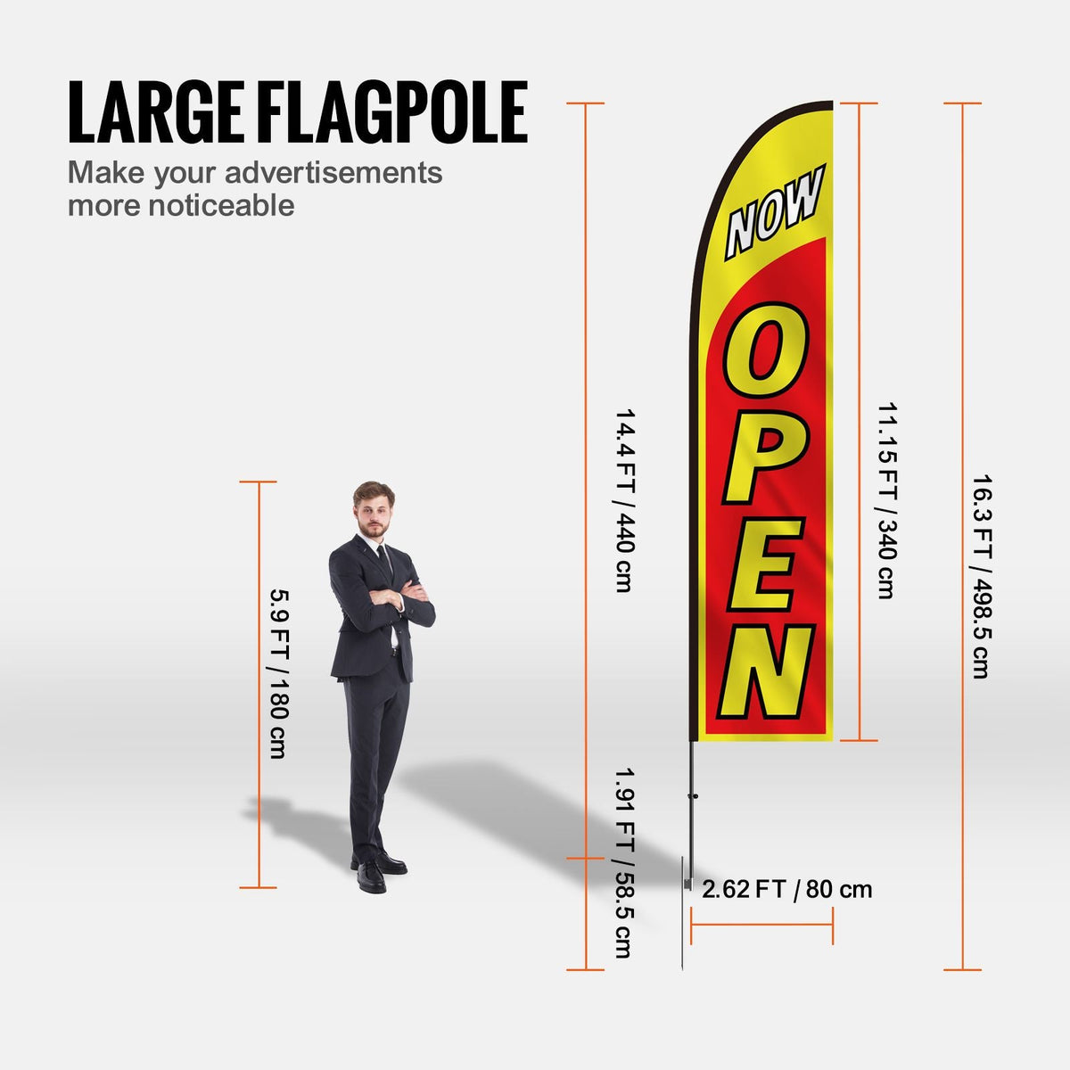 Open Flags with Pole Kit, Advertising Flags for Business Outside, Advertising Feather Flag Kit, Includes 2 Banner Flags, 2 Poles, 2 Ground Stakes, Open Sign Swooper Flags for Businesses 16.3 FT