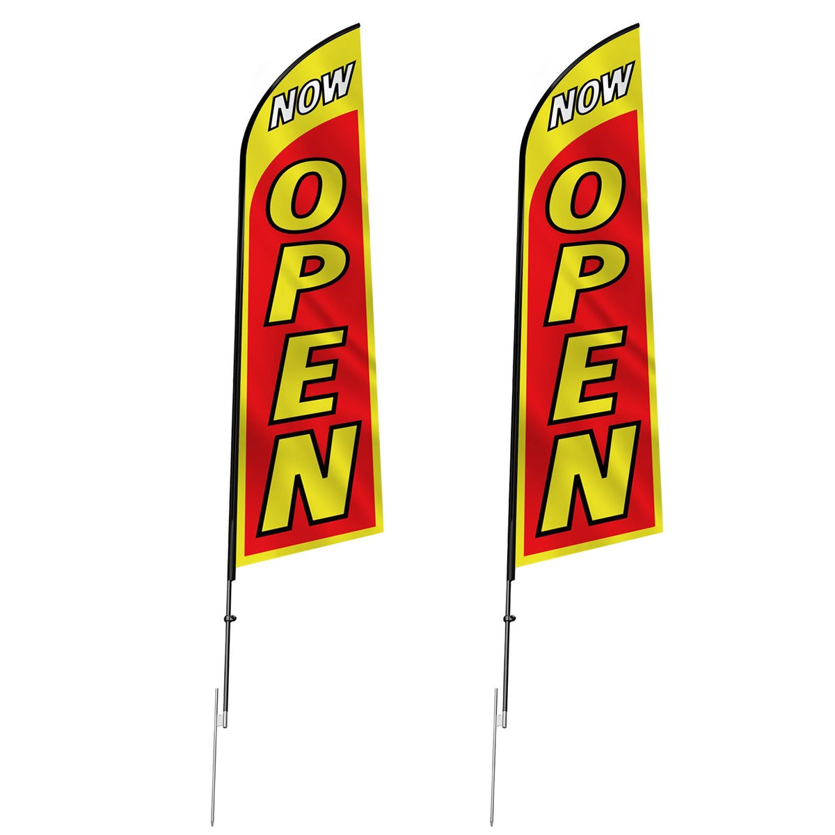 Open Flags with Pole Kit, Advertising Flags for Business Outside, Advertising Feather Flag Kit, Includes 2 Banner Flags, 2 Poles, 2 Ground Stakes, Open Sign Swooper Flags for Businesses 16.3 FT