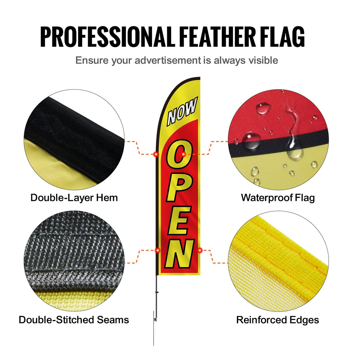Open Flags with Pole Kit, Advertising Flags for Business Outside, Advertising Feather Flag Kit, Includes 2 Banner Flags, 2 Poles, 2 Ground Stakes, Open Sign Swooper Flags for Businesses 16.3 FT