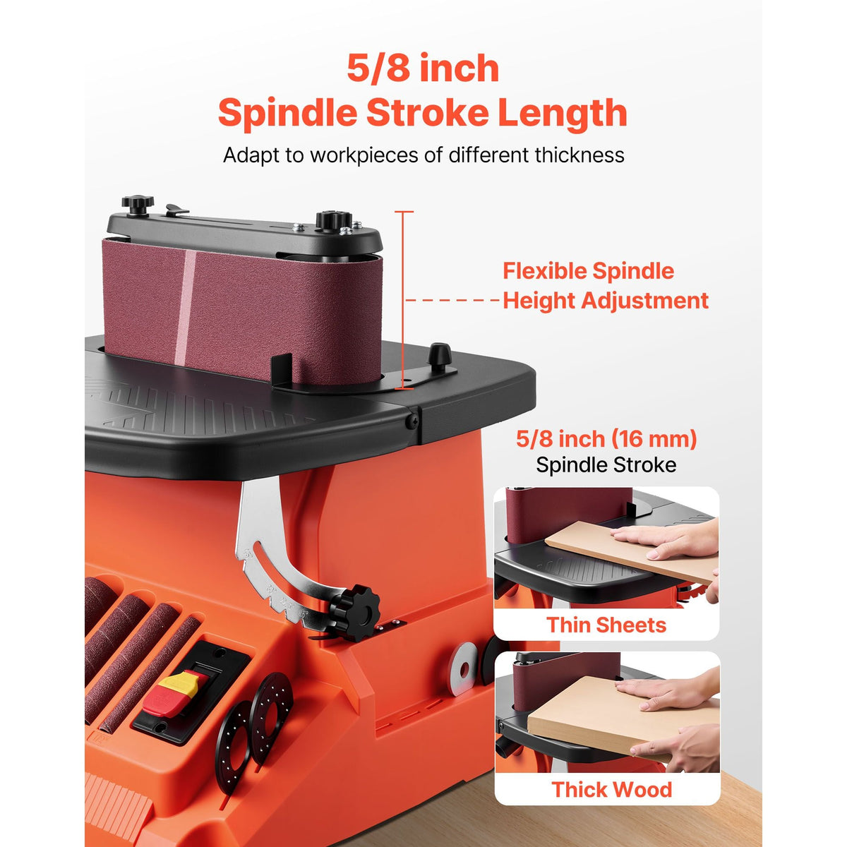 Oscillating Belt and Spindle Sander, 2400RPM Benchtop Spindle Sander with 5/8" Stroke, 5 Sleeves (1/2" - 2") & 24" x 3.86" Sanding Belt for Woodworking, Furniture Finishing, DIY Projects