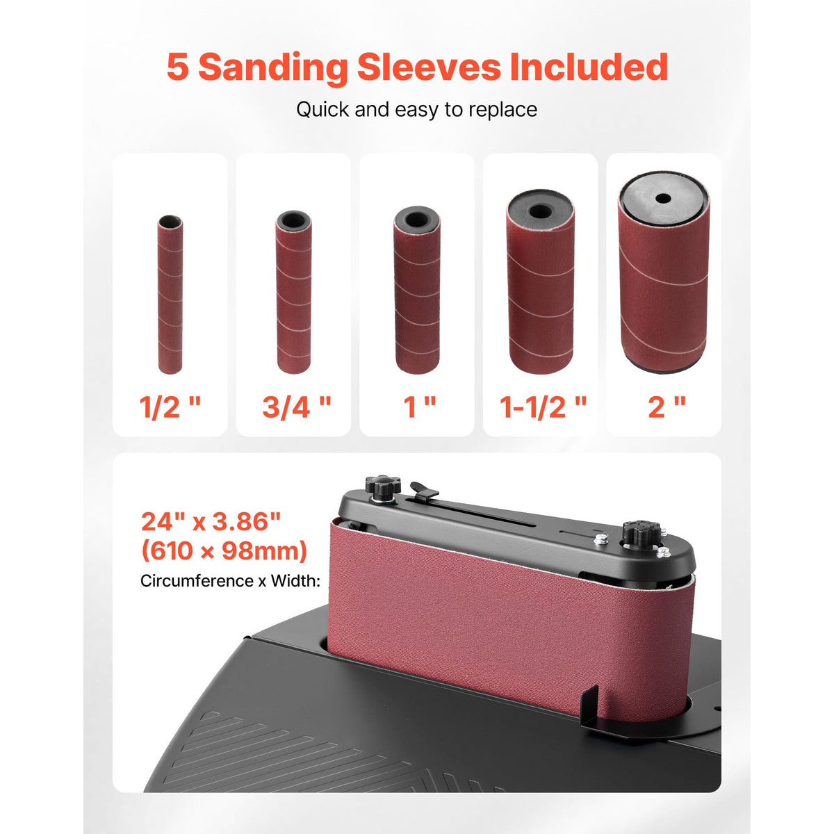 Oscillating Belt and Spindle Sander, 2400RPM Benchtop Spindle Sander with 5/8" Stroke, 5 Sleeves (1/2" - 2") & 24" x 3.86" Sanding Belt for Woodworking, Furniture Finishing, DIY Projects
