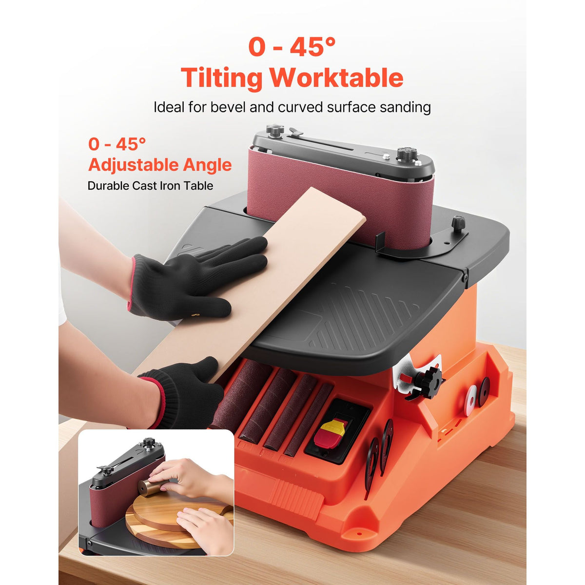 Oscillating Belt and Spindle Sander, 2400RPM Benchtop Spindle Sander with 5/8" Stroke, 5 Sleeves (1/2" - 2") & 24" x 3.86" Sanding Belt for Woodworking, Furniture Finishing, DIY Projects