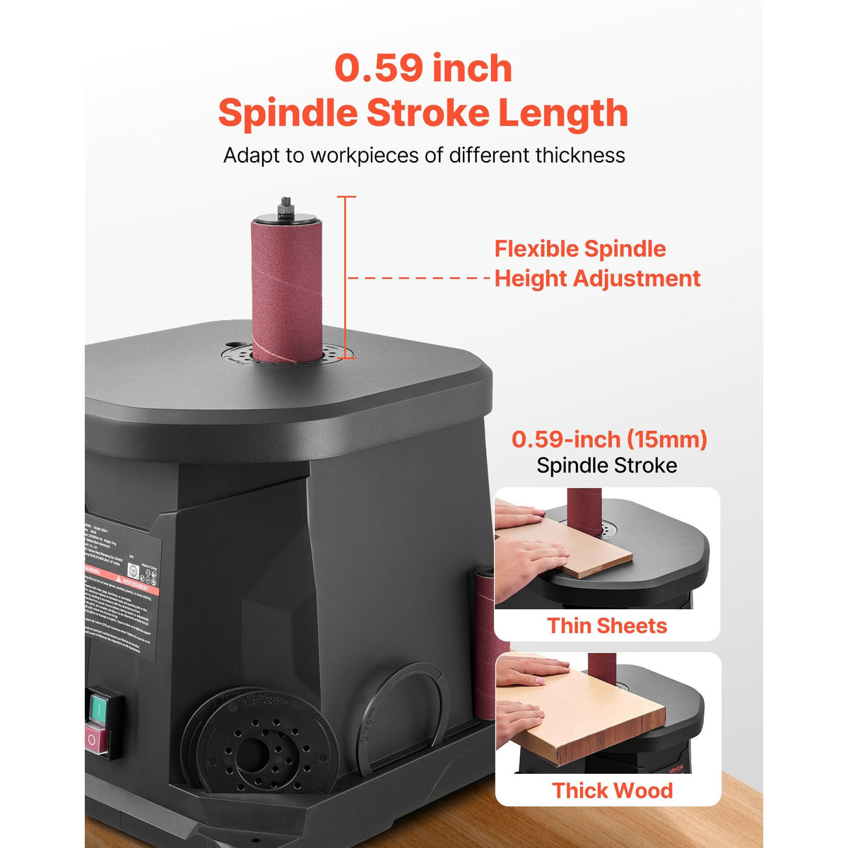 Oscillating Spindle Sander, 2000RPM Benchtop Spindle Sander with 6 Sleeves (1/2"-3"), 0.59" Stroke & Dust Connection Port for Furniture Finishing, Crafts Sanding, DIY Woodworking