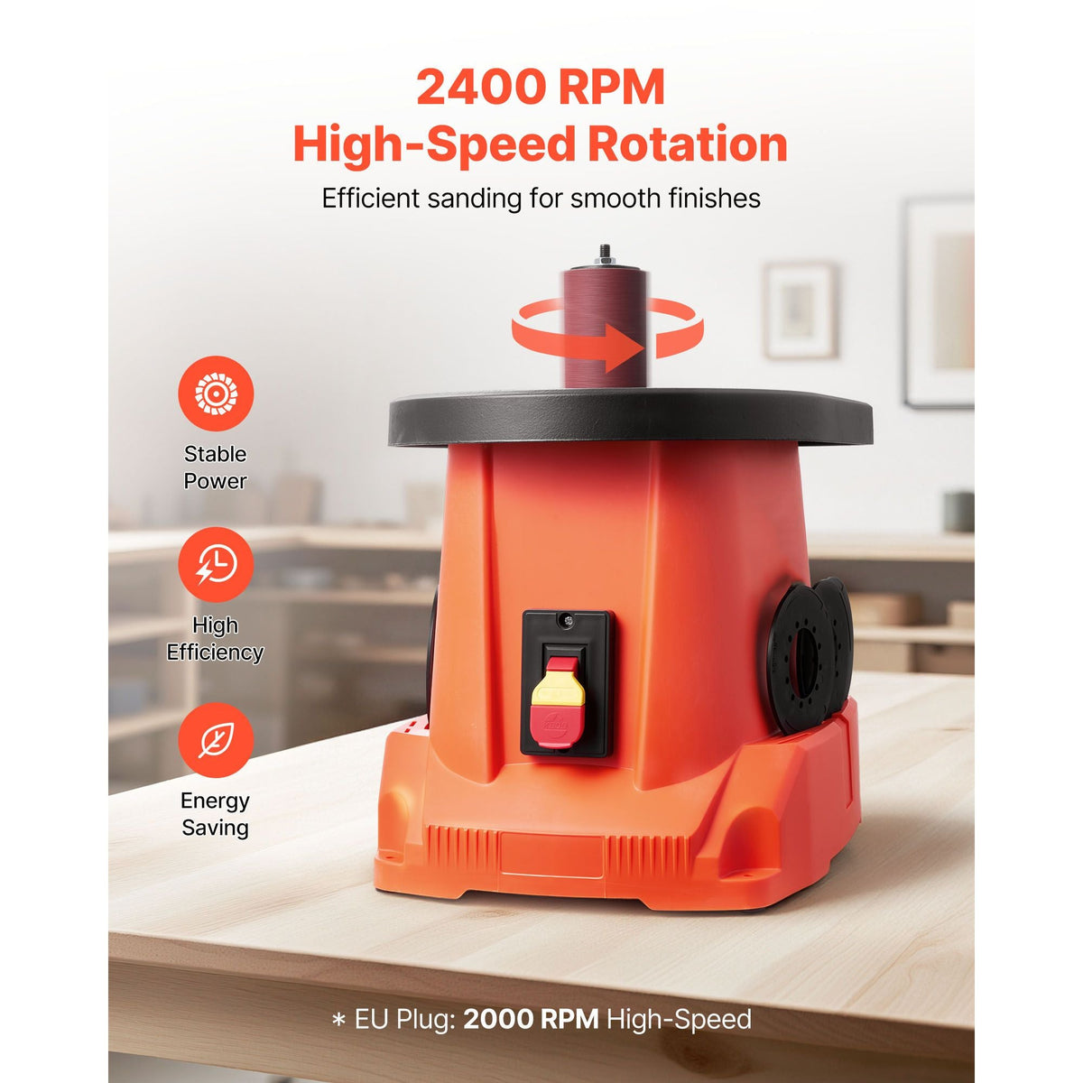 Oscillating Spindle Sander, 2400RPM Benchtop Spindle Sander with 6 Sleeves (1/2"-3"), 5/8" Stroke, 15.6" x 11.6" Cast Iron Worktable for Furniture Finishing, Crafts Sanding, DIY Woodworking